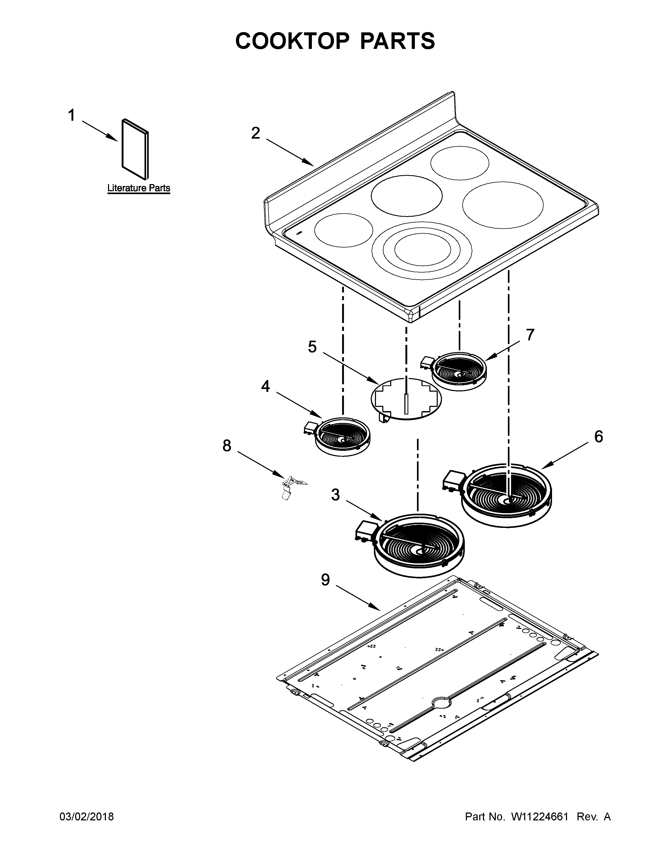 KitchenAid KFED500EWH03 cooktop parts diagram
