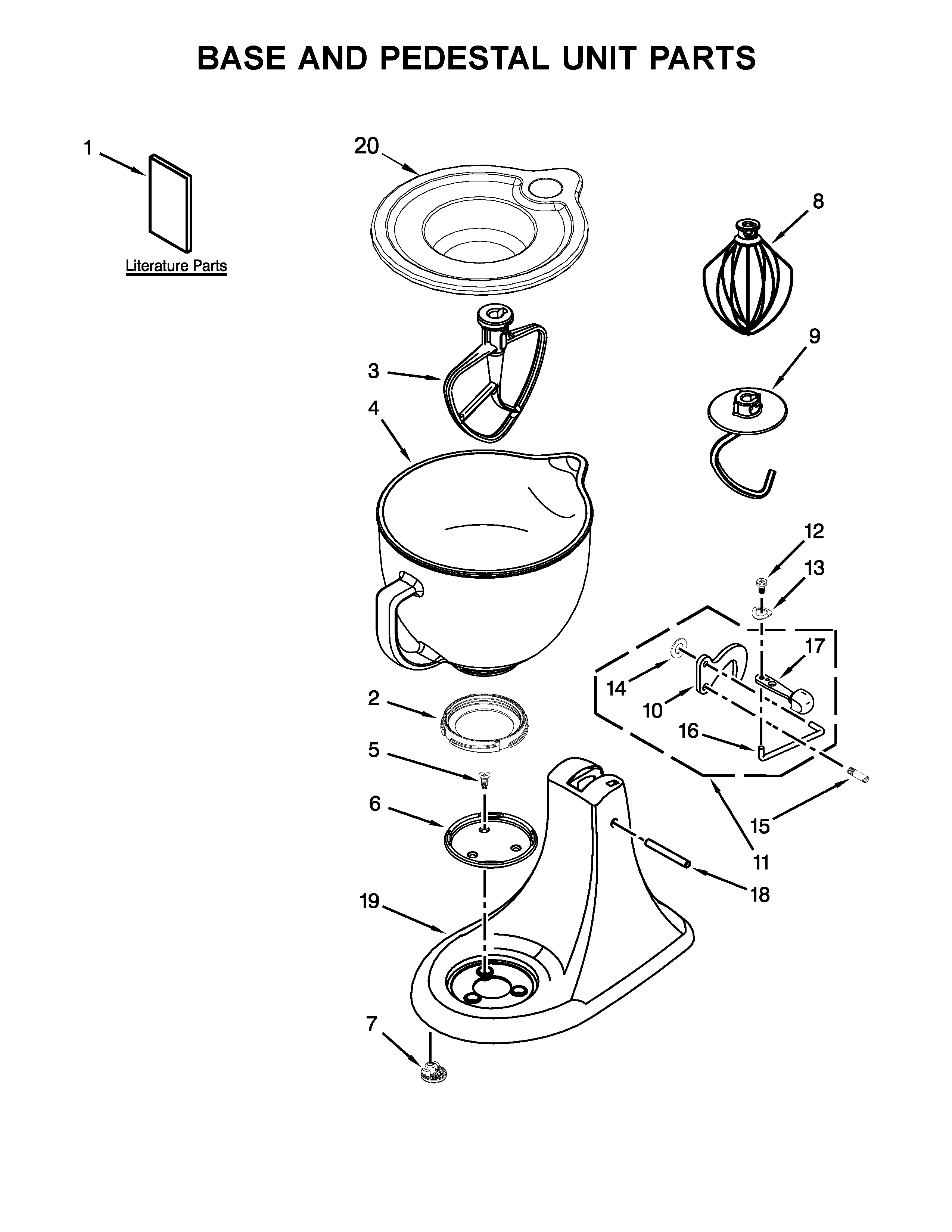 KitchenAid KSM154GBQ3TG0 base and pedestal unit parts diagram