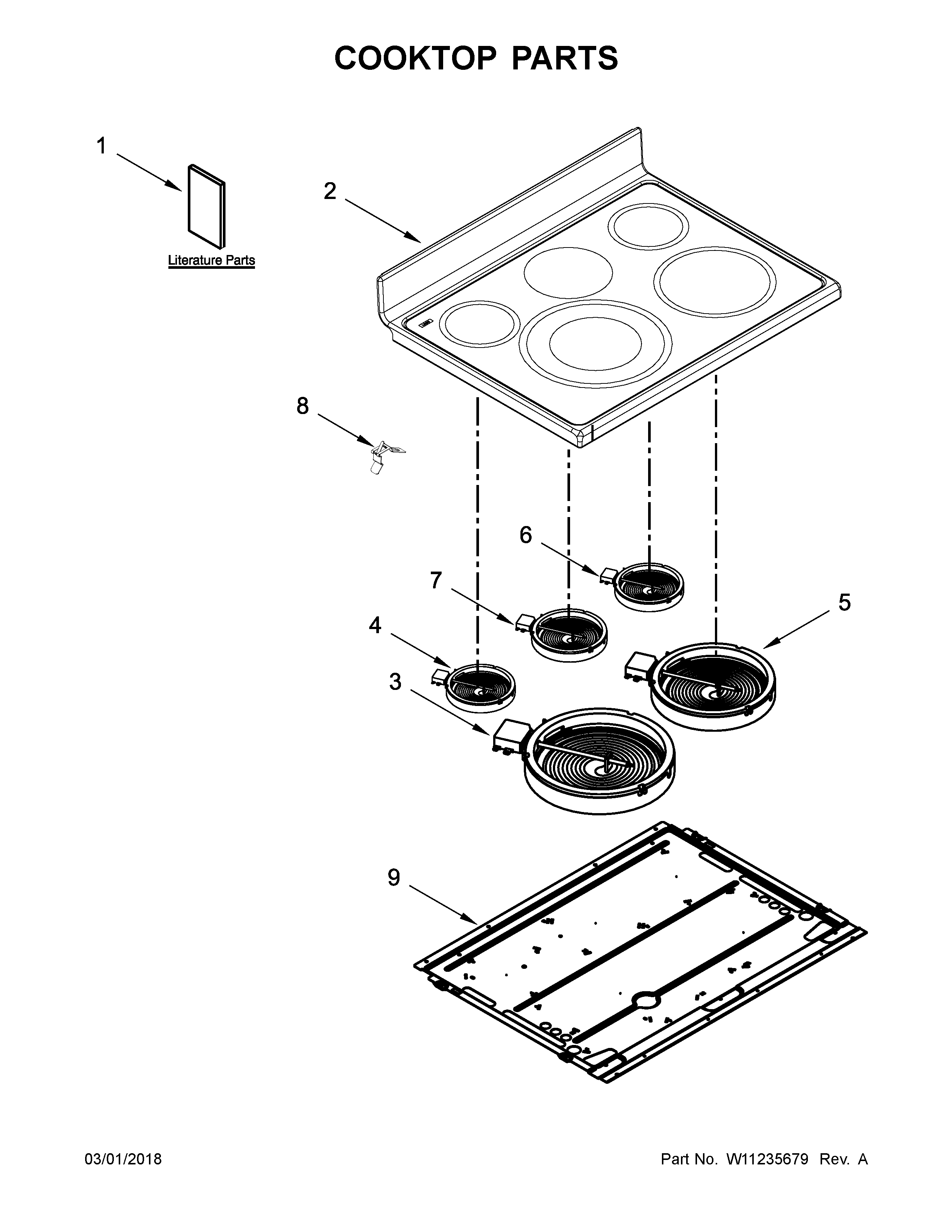 Whirlpool WGE745C0FE01 cooktop parts diagram