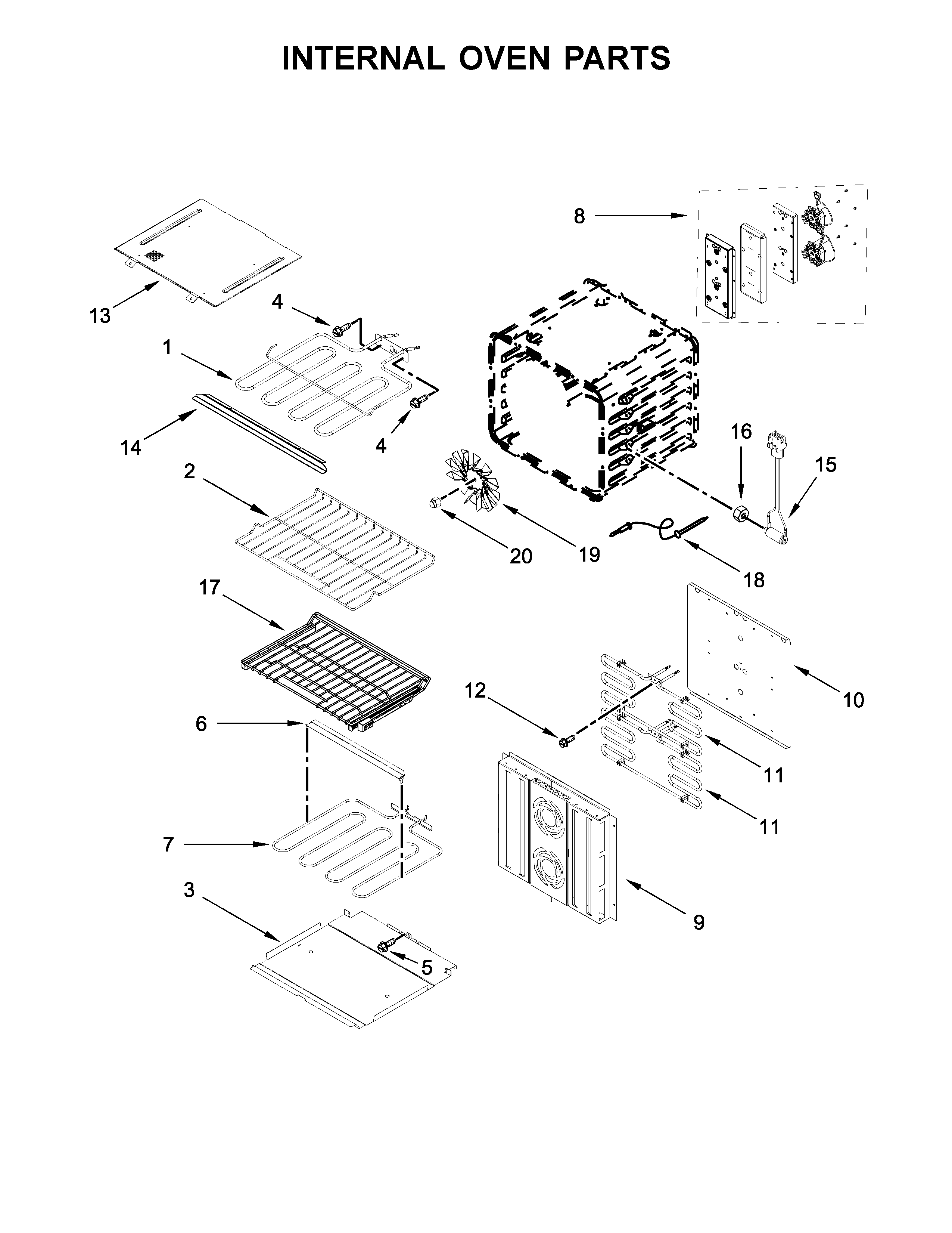 Jenn-Air JJW3430DB02 internal oven parts diagram