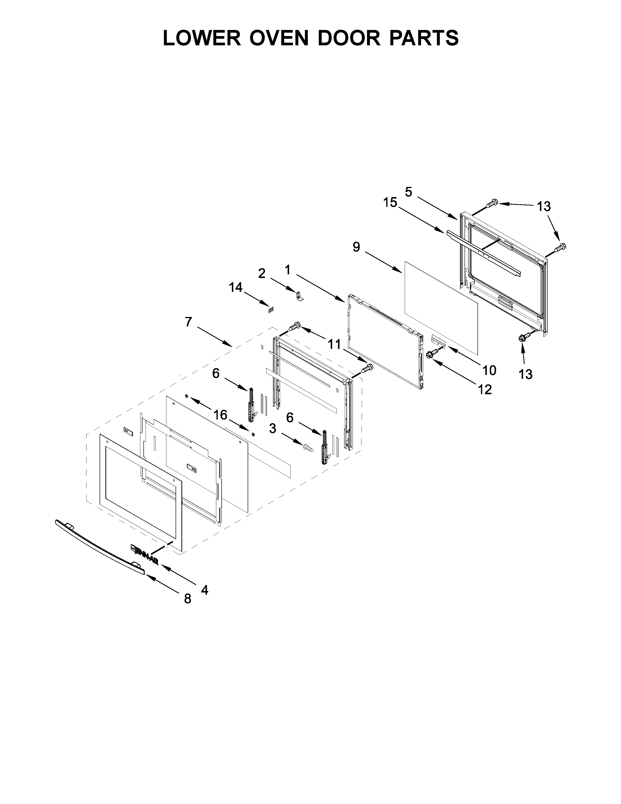 Jenn-Air JJW2730DS02 lower oven door parts diagram