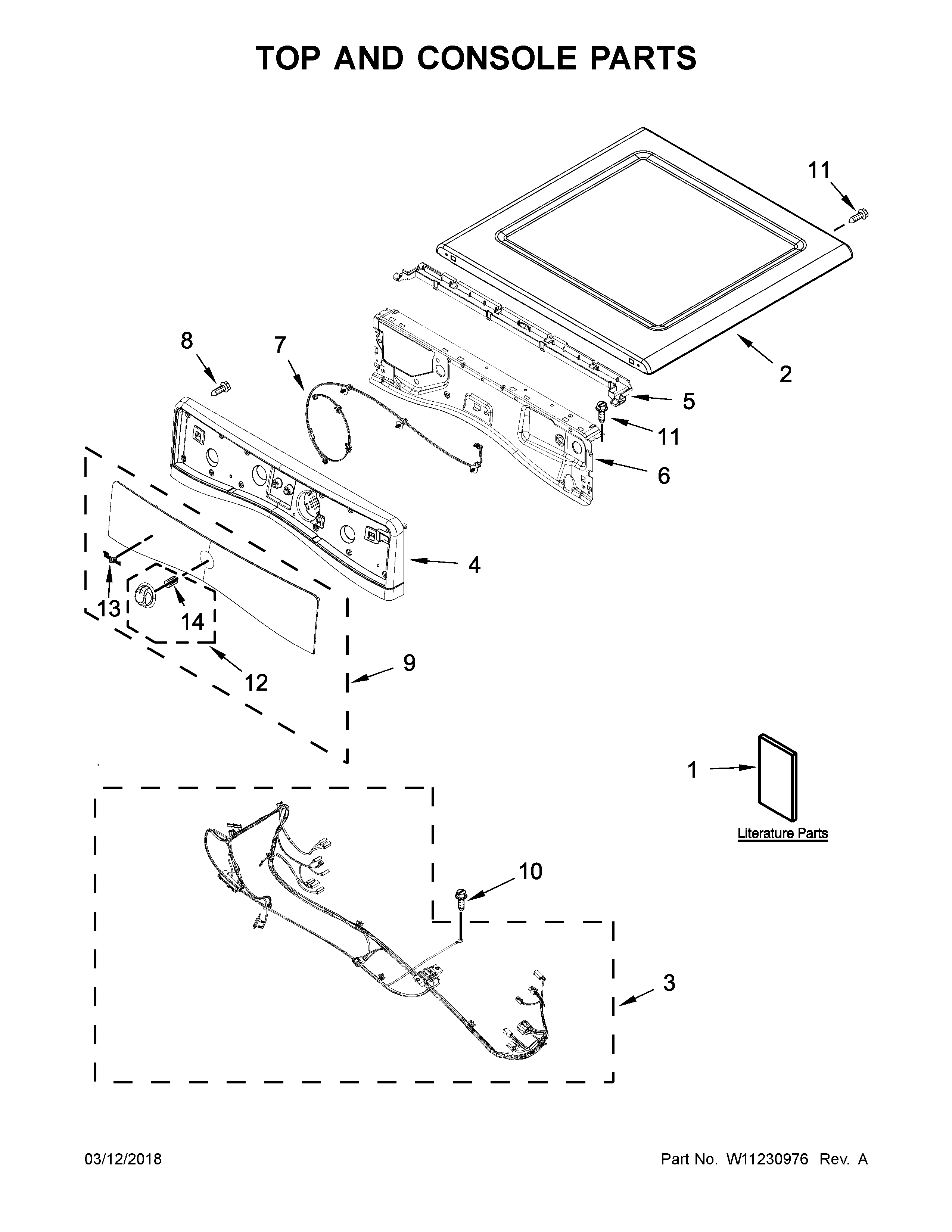 Whirlpool WGD92HEFW1 top and console parts diagram