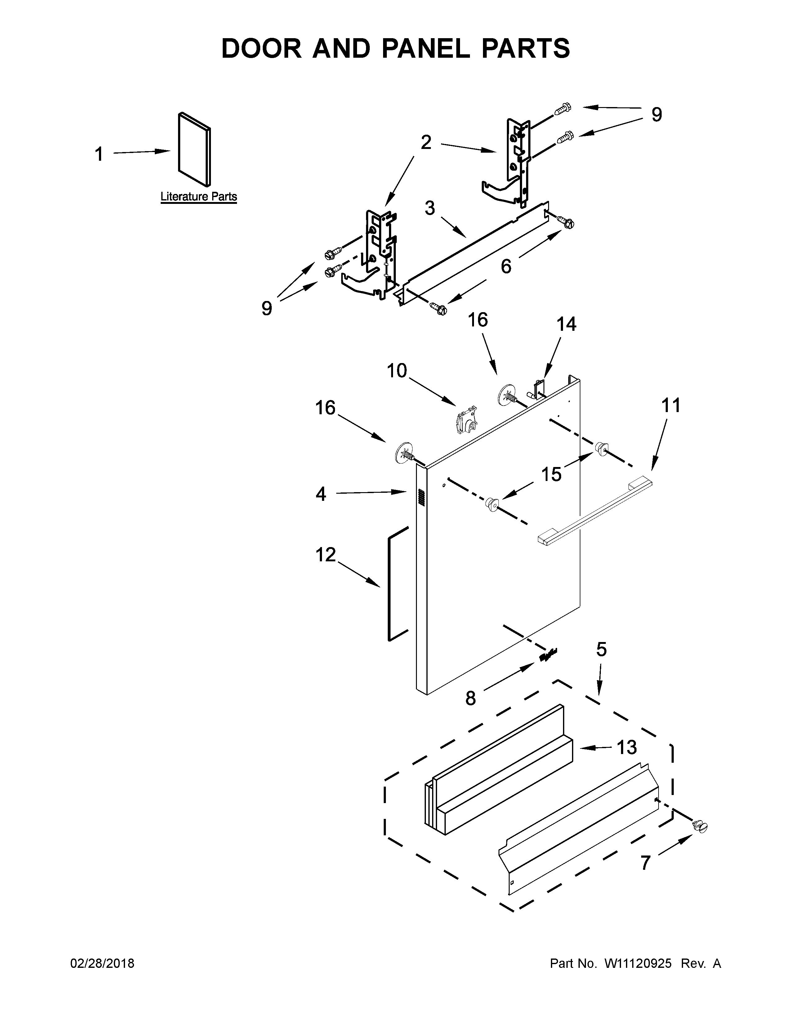 Whirlpool WDTA75SAHZ0 door and panel parts diagram