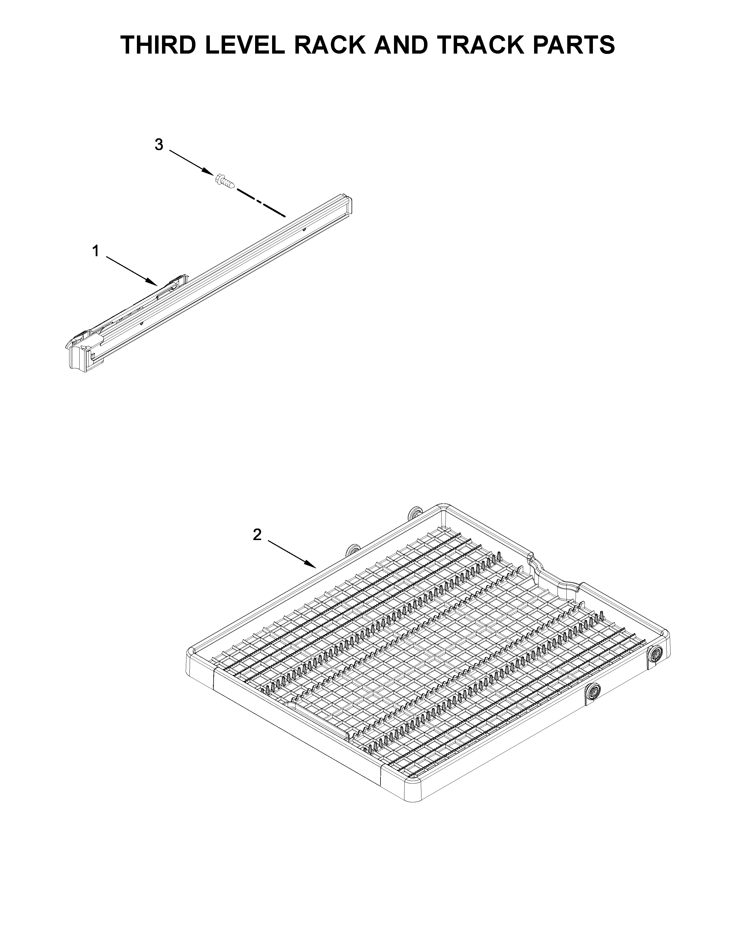Whirlpool WDTA75SAHZ0 third level rack and track parts diagram