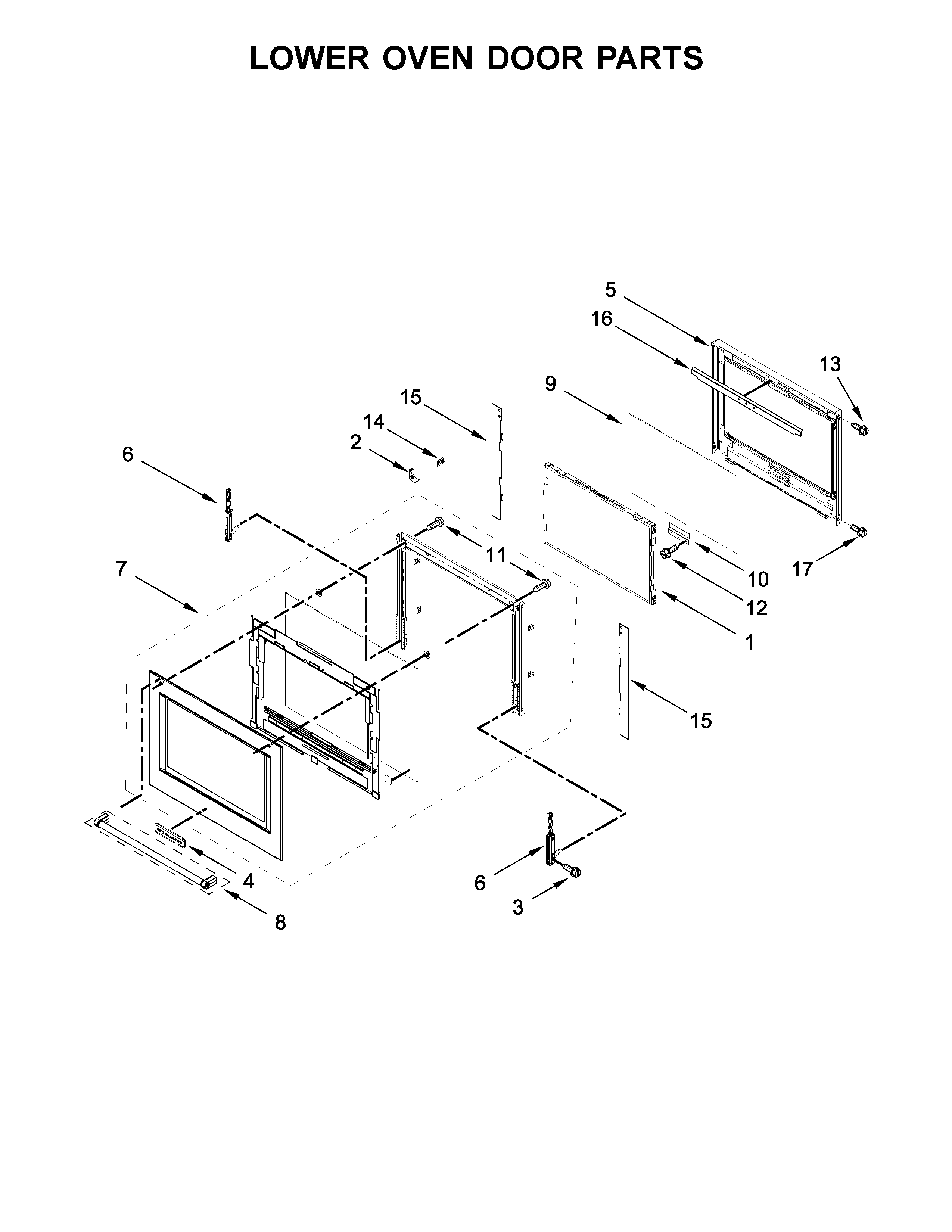 KitchenAid KODT107ESS02 lower oven door parts diagram