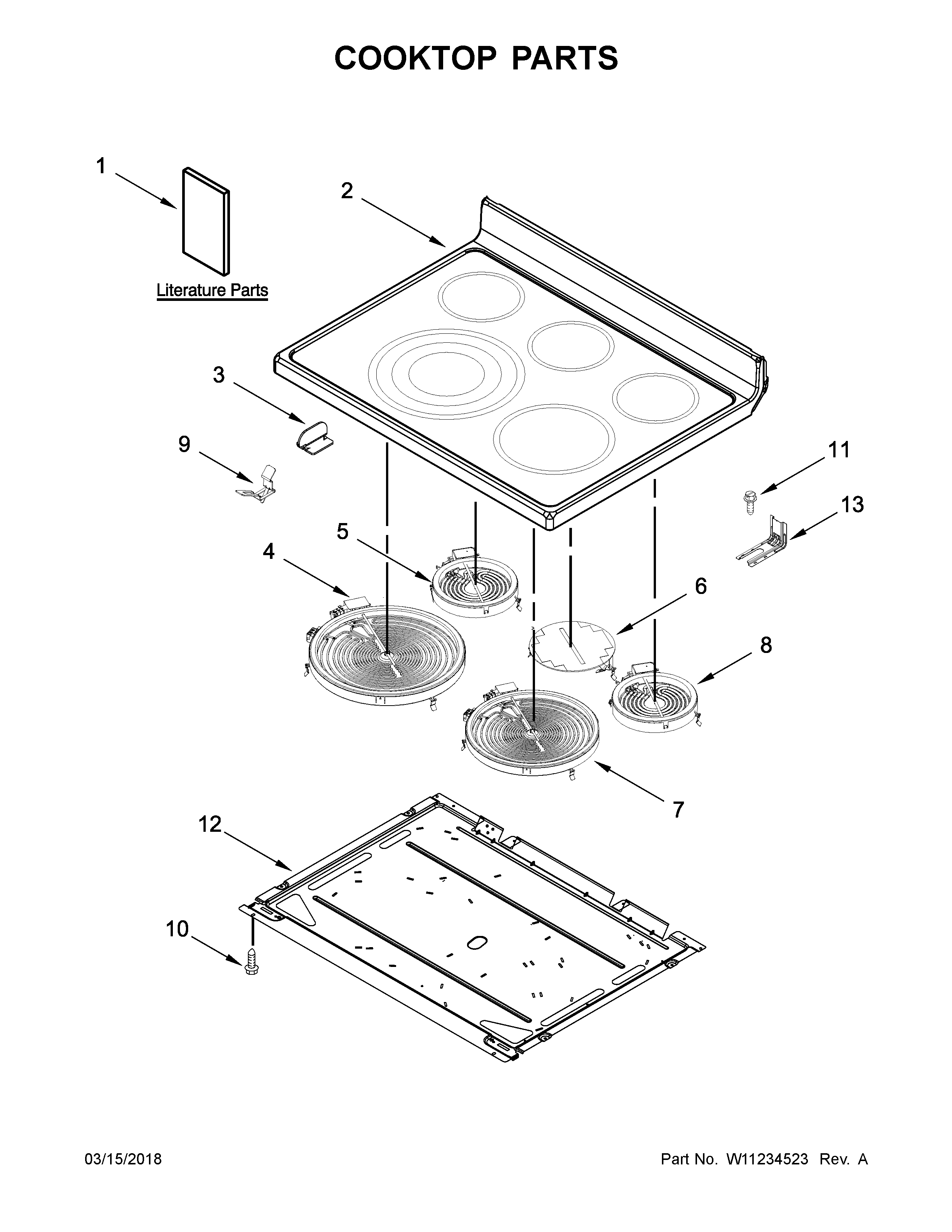 Whirlpool WFE770H0FZ2 cooktop parts diagram