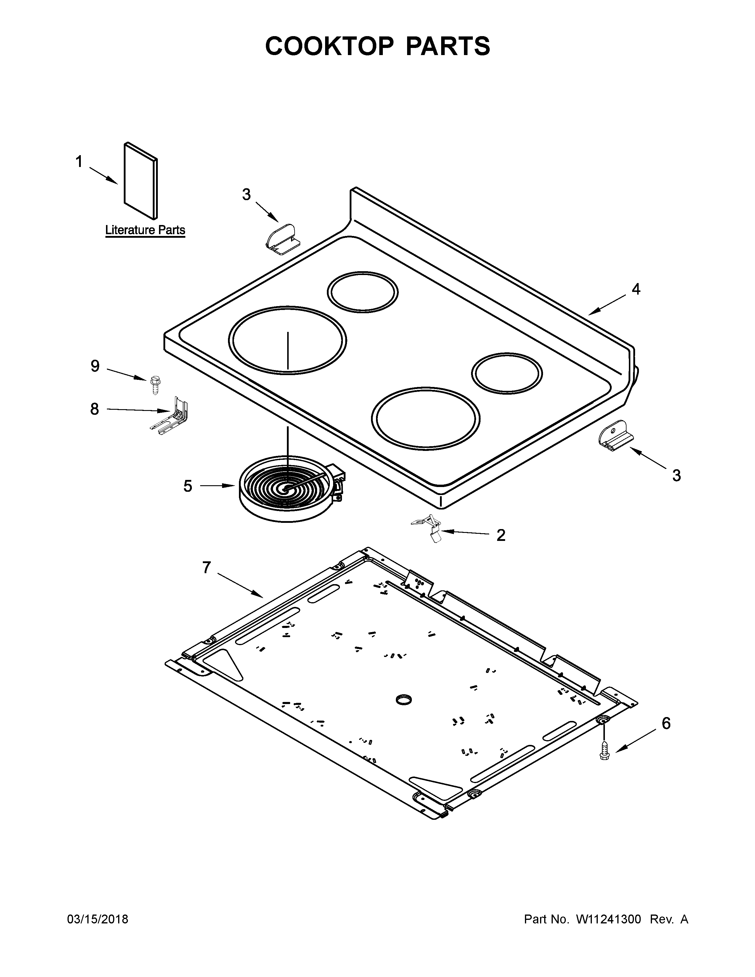 Whirlpool WFE510S0HB0 cooktop parts diagram