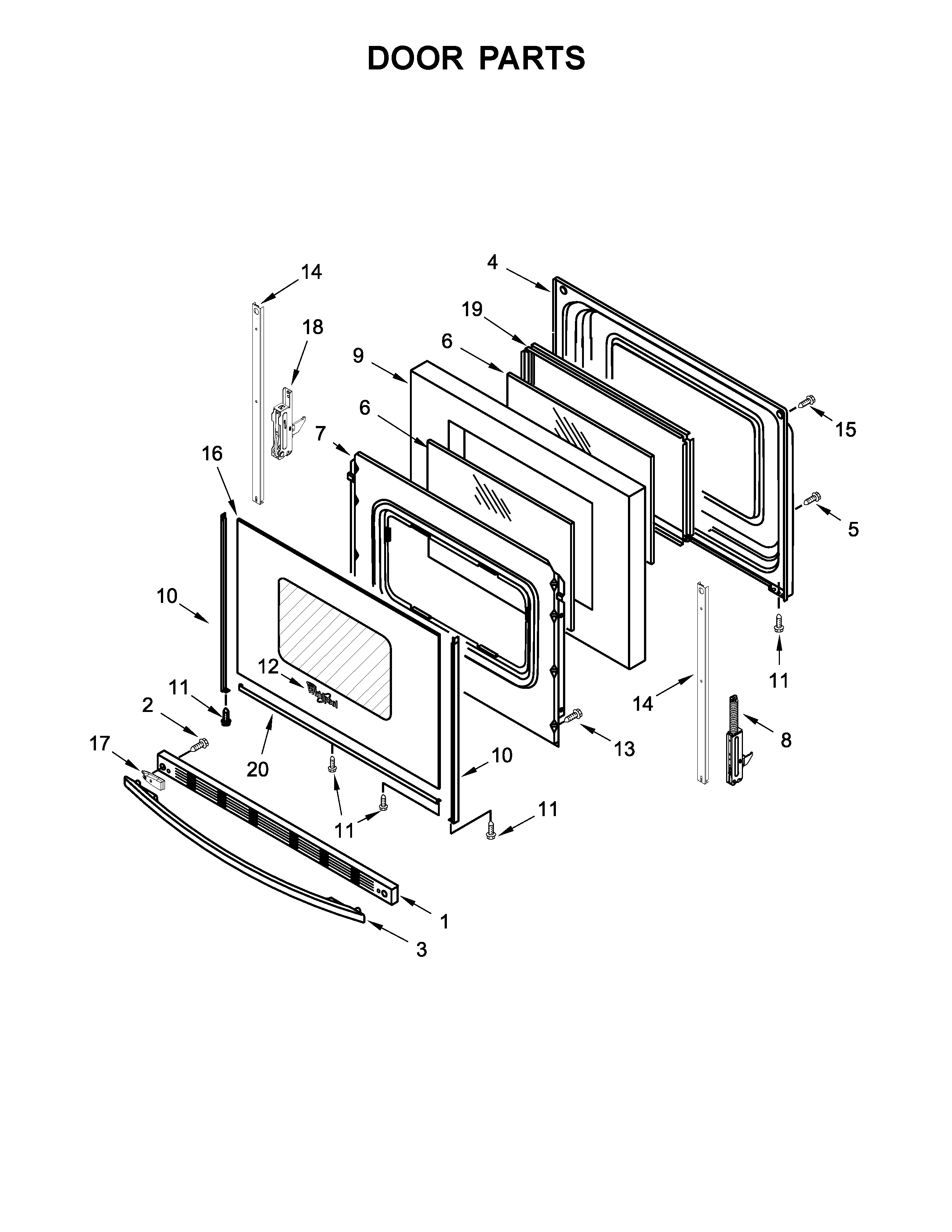 Whirlpool WFE510S0HB0 door parts diagram