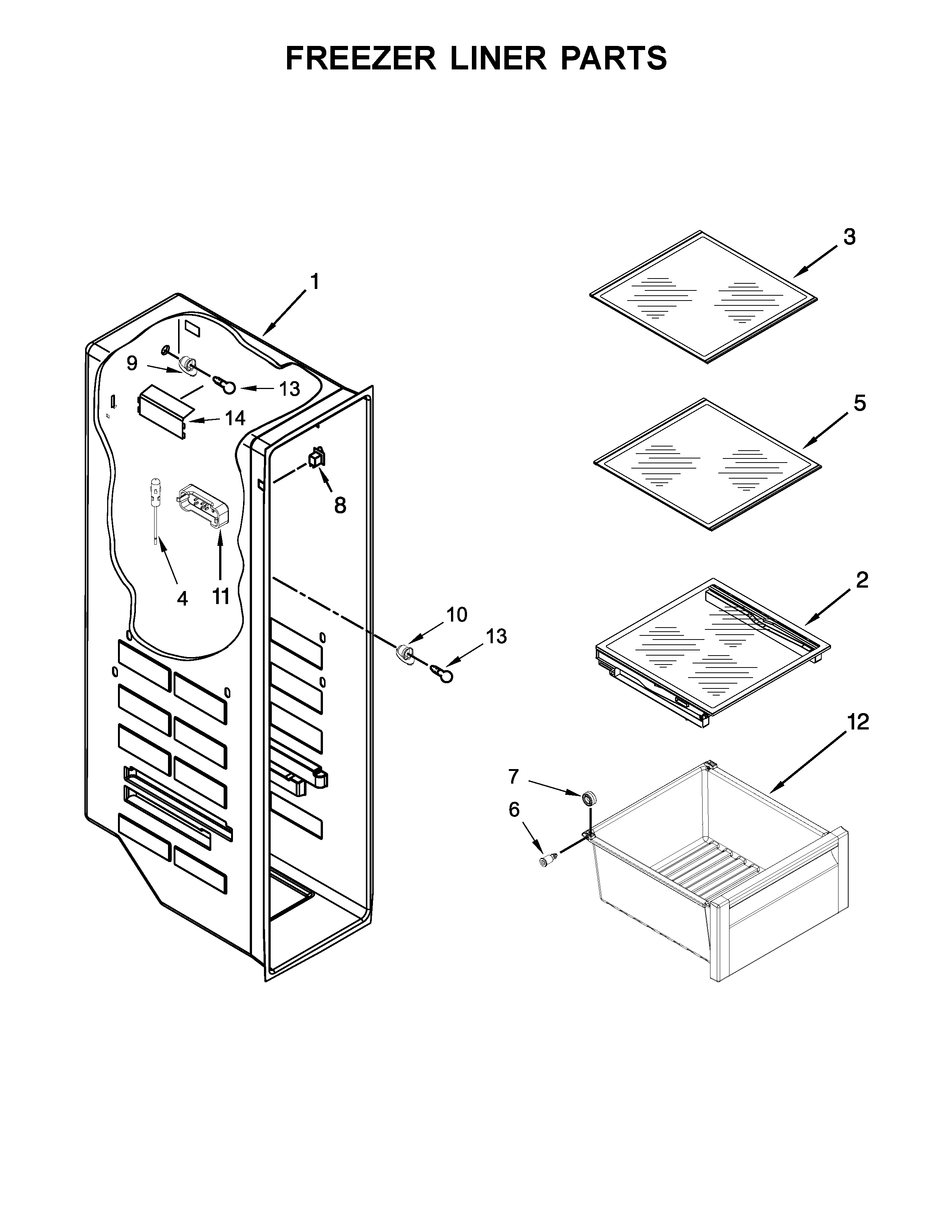 Maytag MSC21C6MFZ00 freezer liner parts diagram