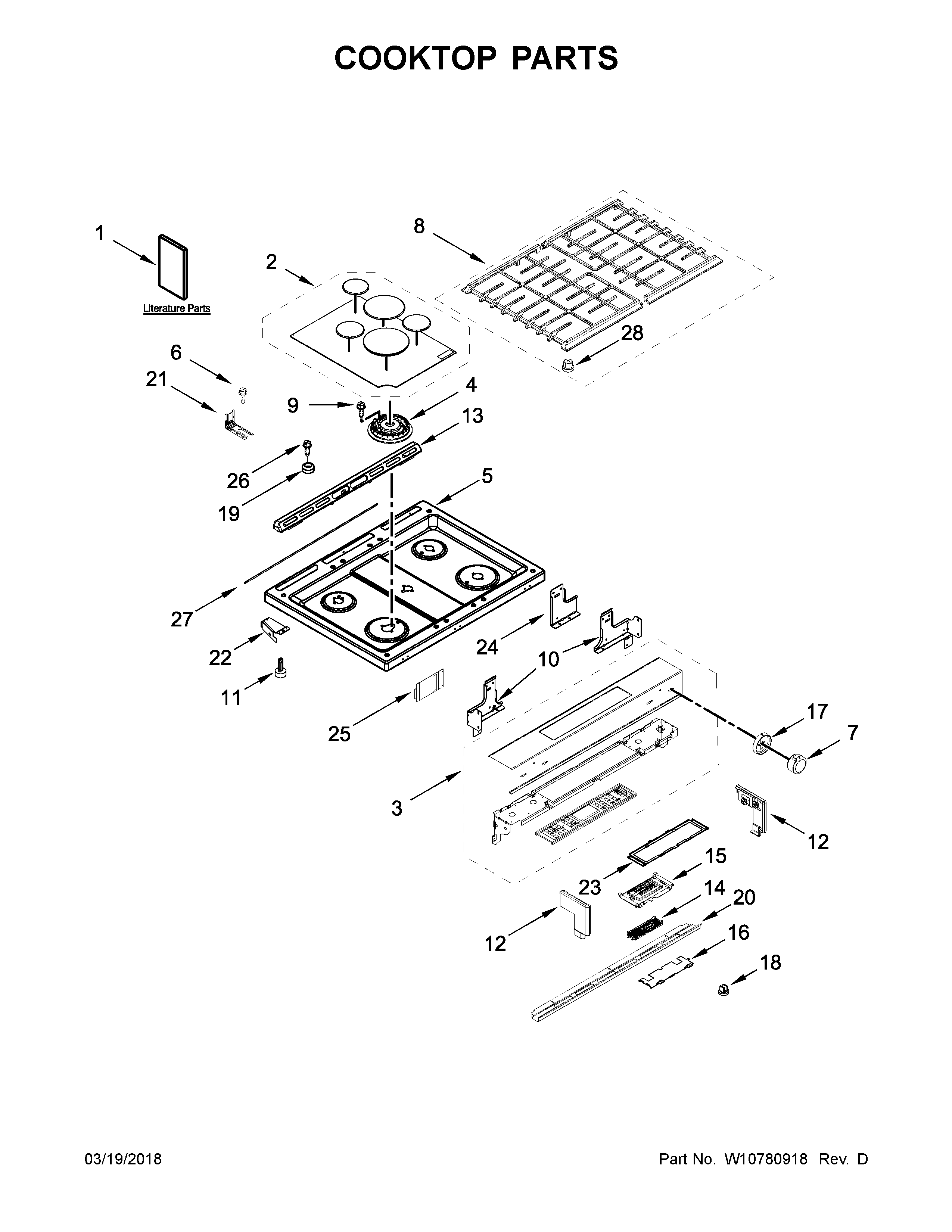 KitchenAid KSGG700EBL0 cooktop parts diagram