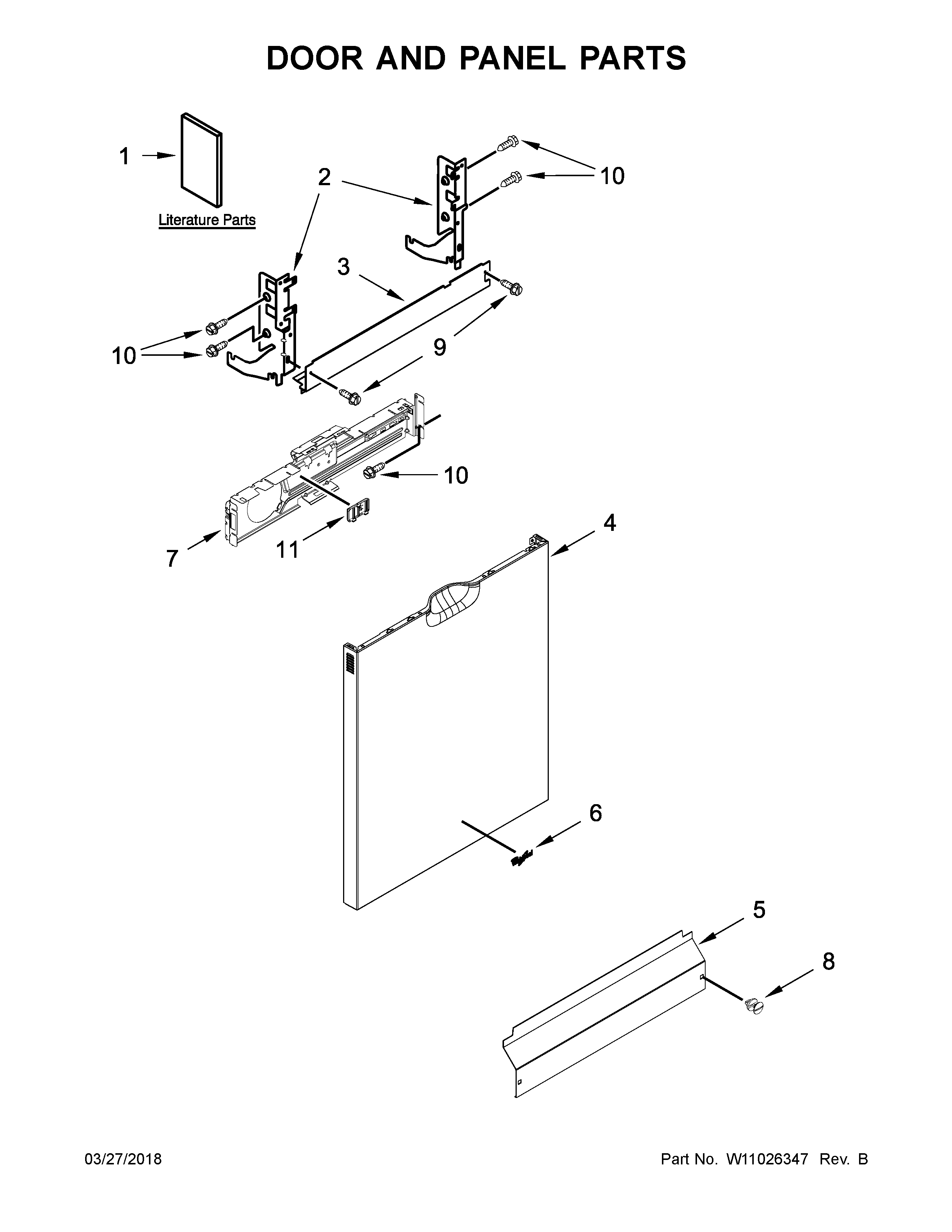 Whirlpool WDF770SAFZ1 door and panel parts diagram