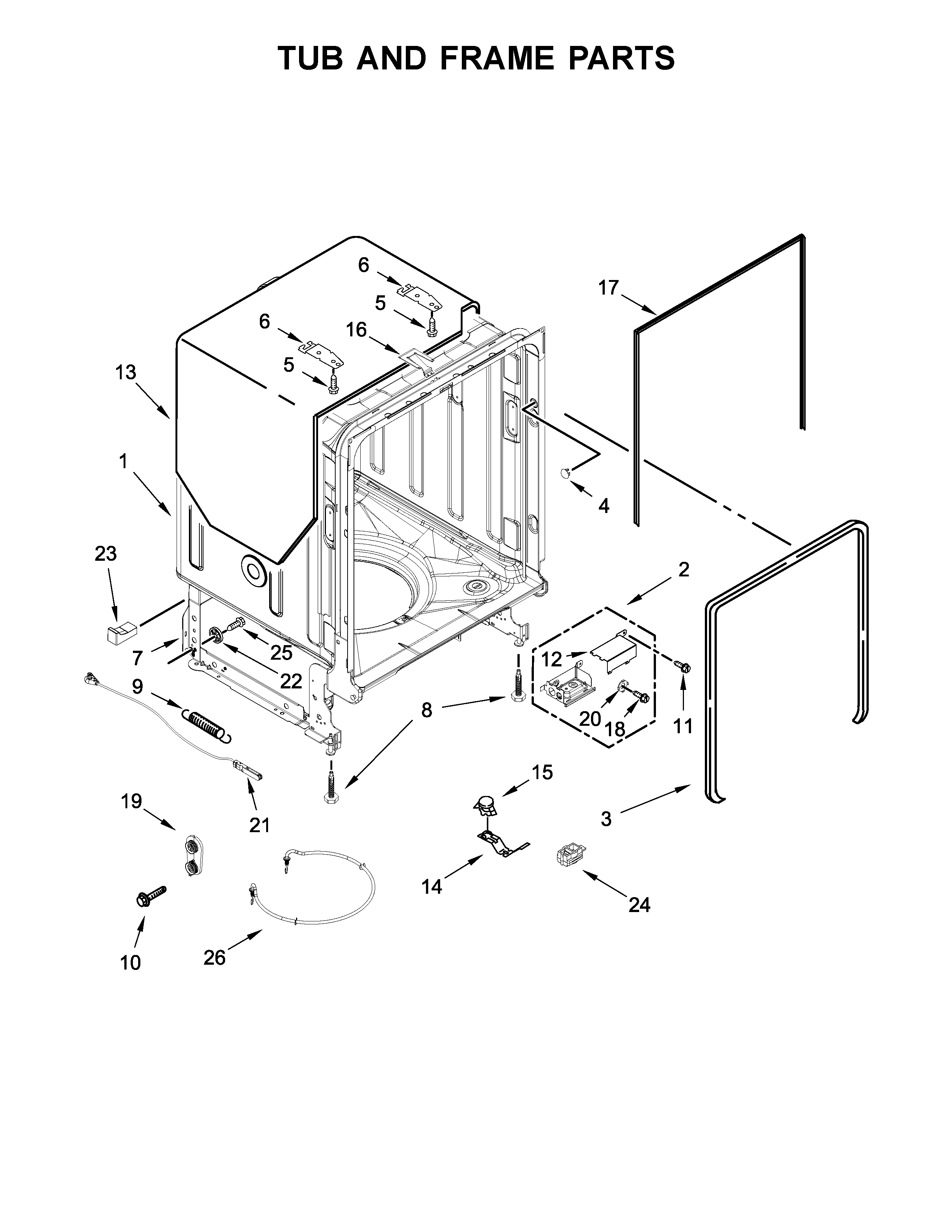 Whirlpool WDF770SAFZ1 tub and frame parts diagram