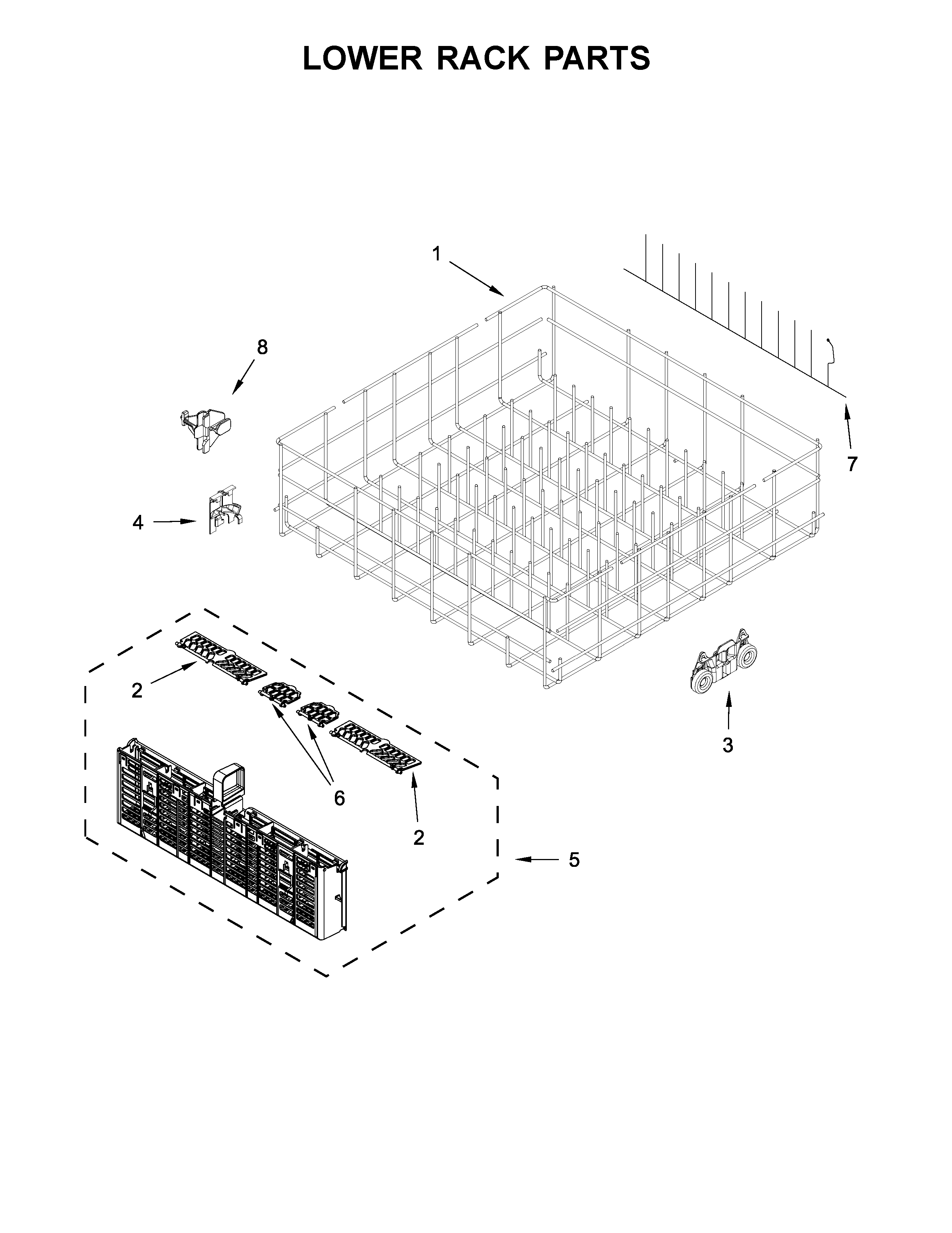 Whirlpool WDF770SAFZ1 lower rack parts diagram