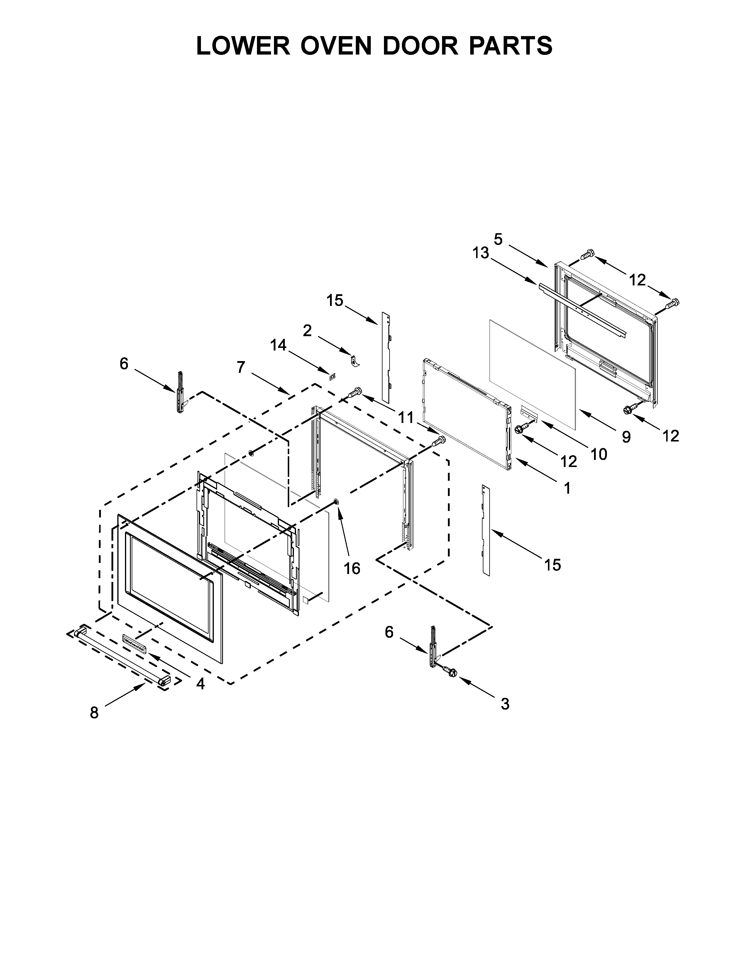 KitchenAid KODE500EBL04 lower oven door parts diagram
