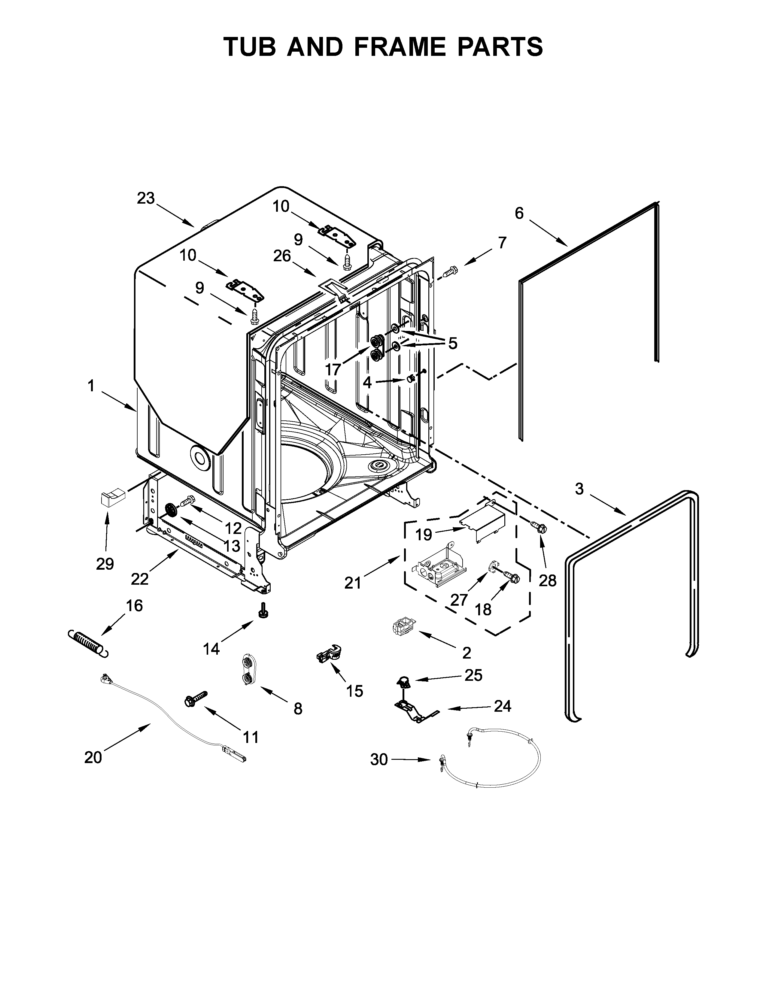 Ikea IDT870SAGX0 tub and frame parts diagram