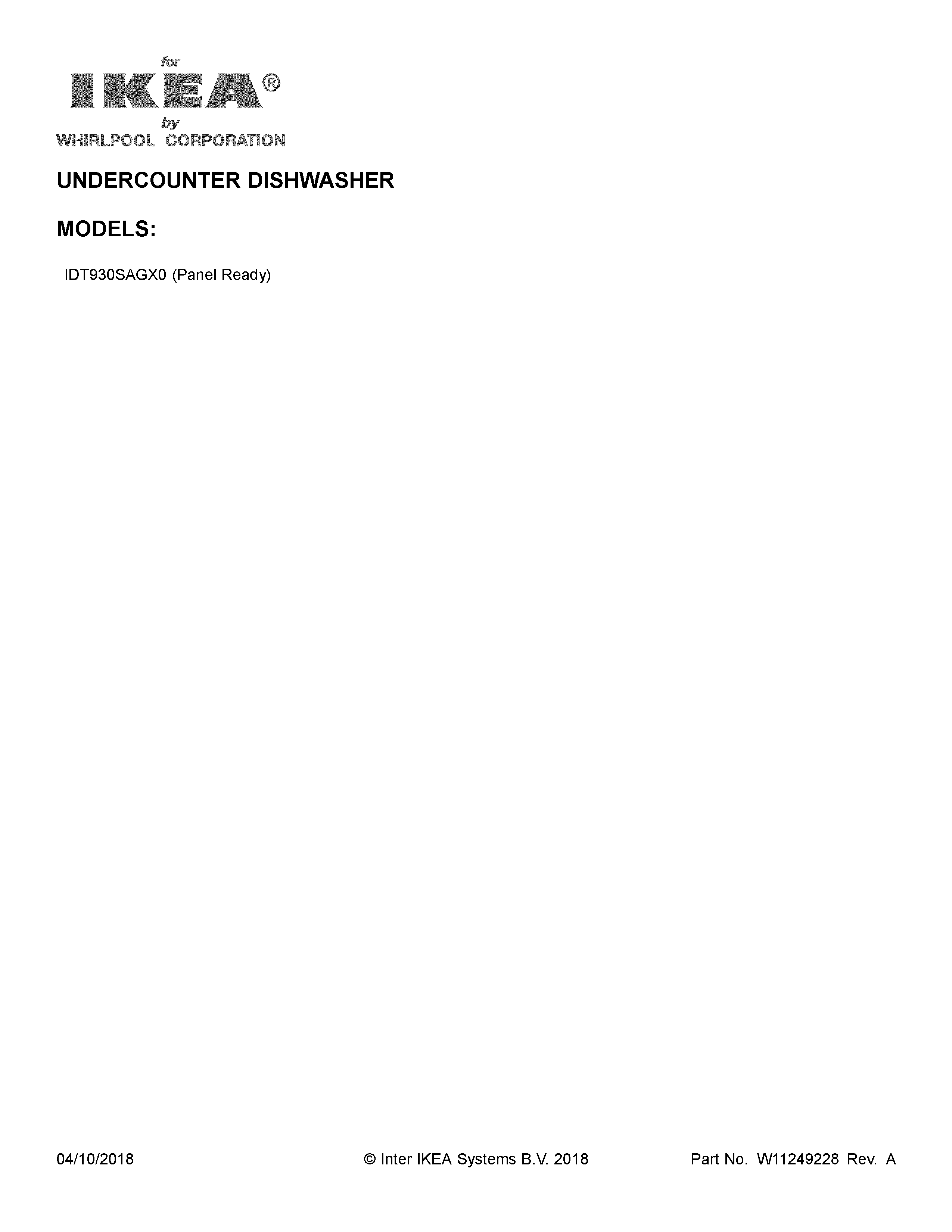 Ikea IDT930SAGX0 cover sheet diagram