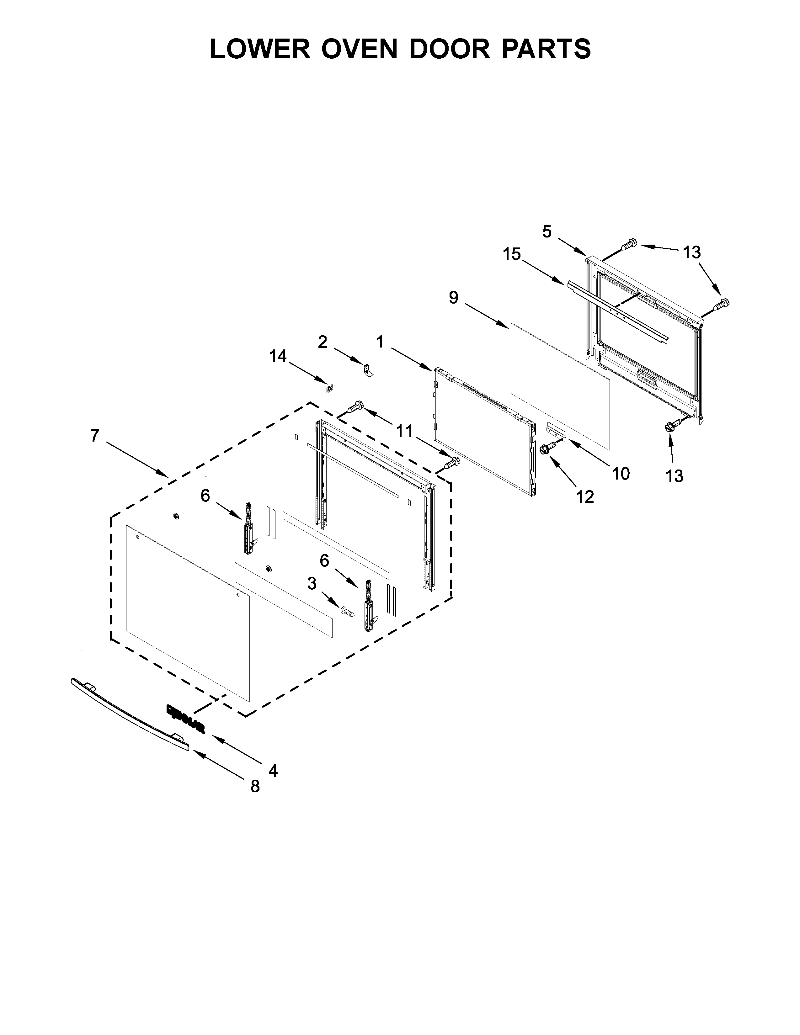 Jenn-Air JJW3830DB01 lower oven door parts diagram