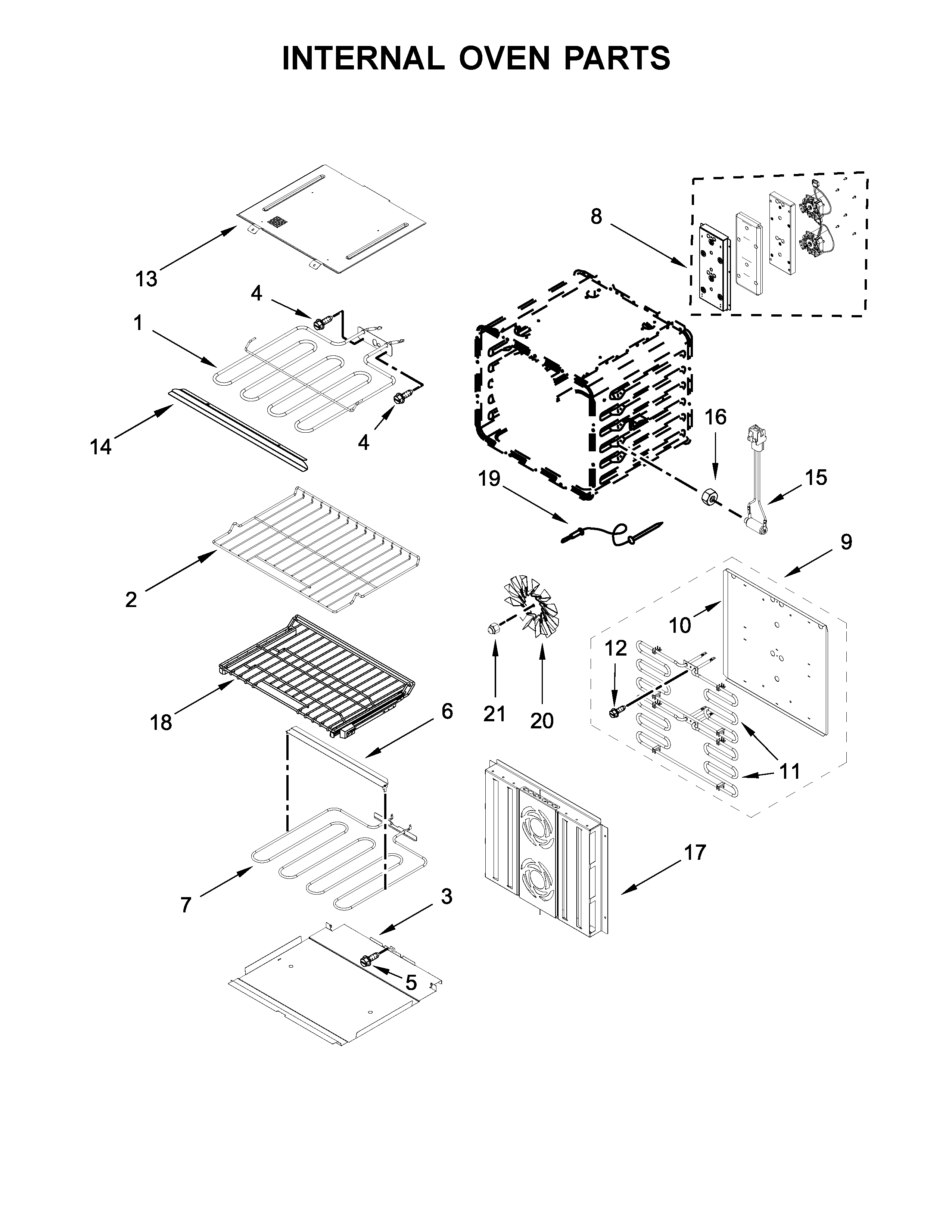 Jenn-Air JJW3830DB01 internal oven parts diagram
