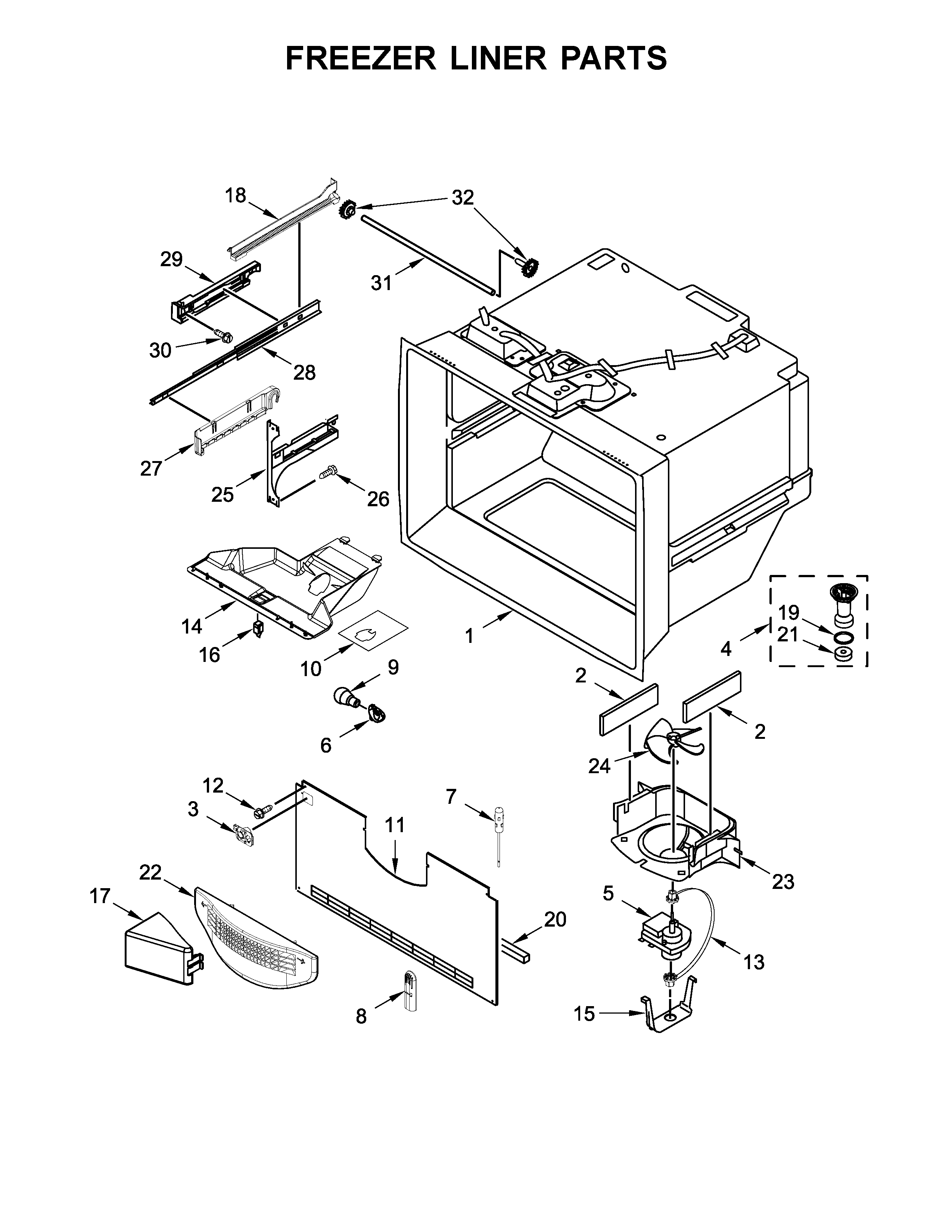 Whirlpool WRF535SMBM00 freezer liner parts diagram