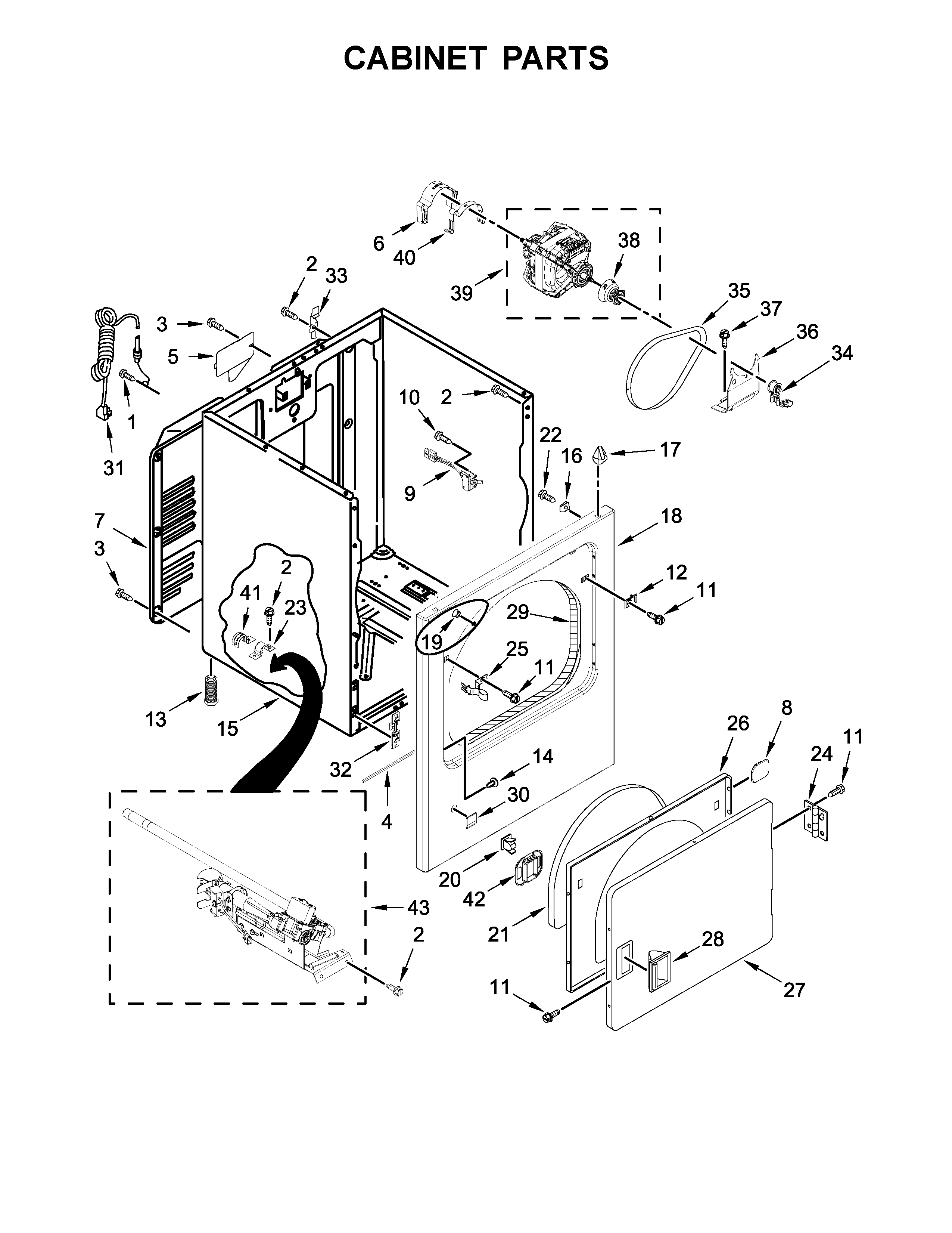 Whirlpool WGD4815EW2 cabinet parts diagram