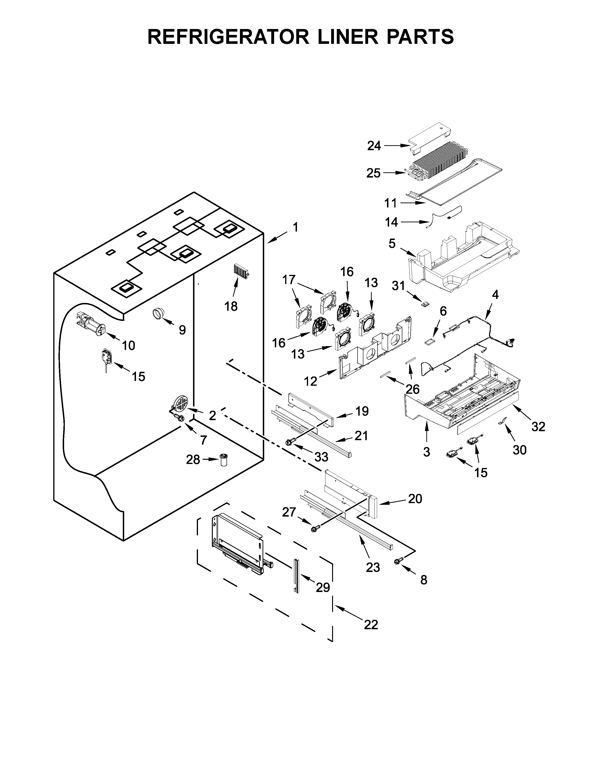 Jenn-Air JF36NXFXDE00 refrigerator liner parts diagram