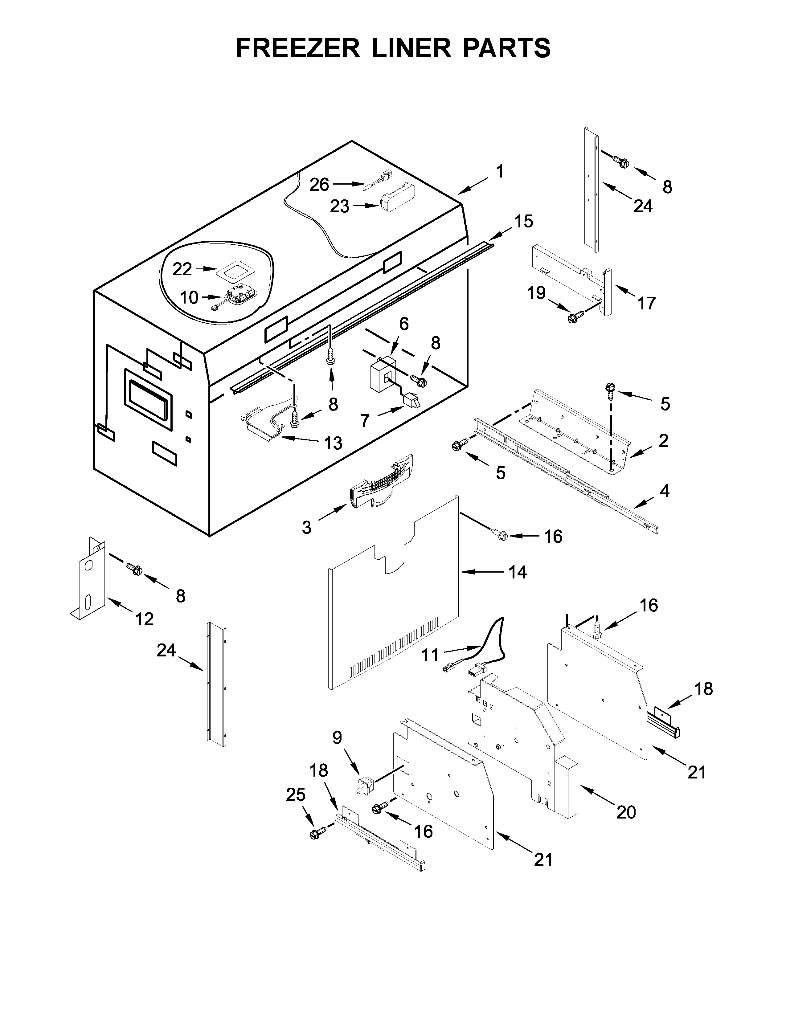 Jenn-Air JF36NXFXDE00 freezer liner parts diagram