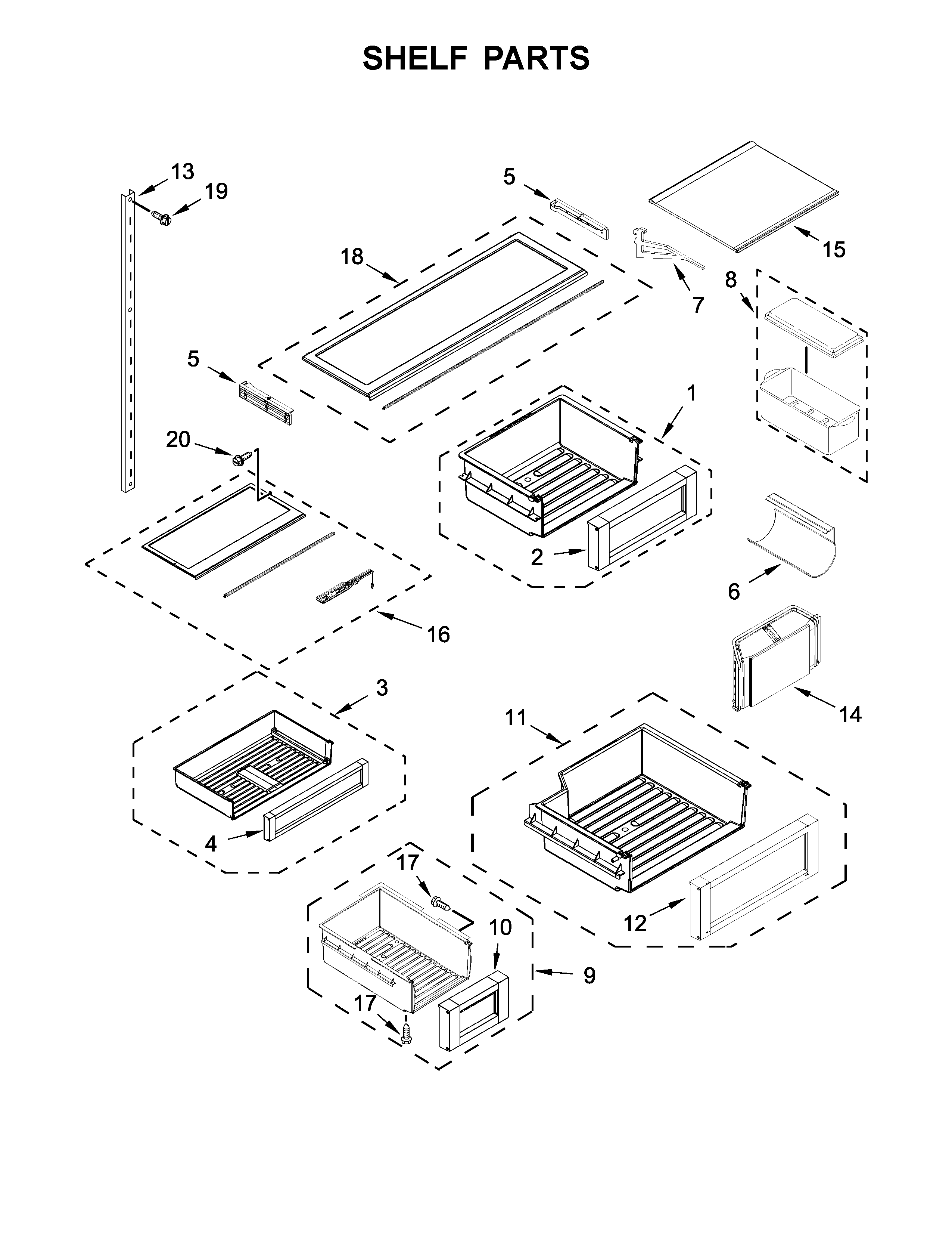 Jenn-Air JF36NXFXDE00 shelf parts diagram