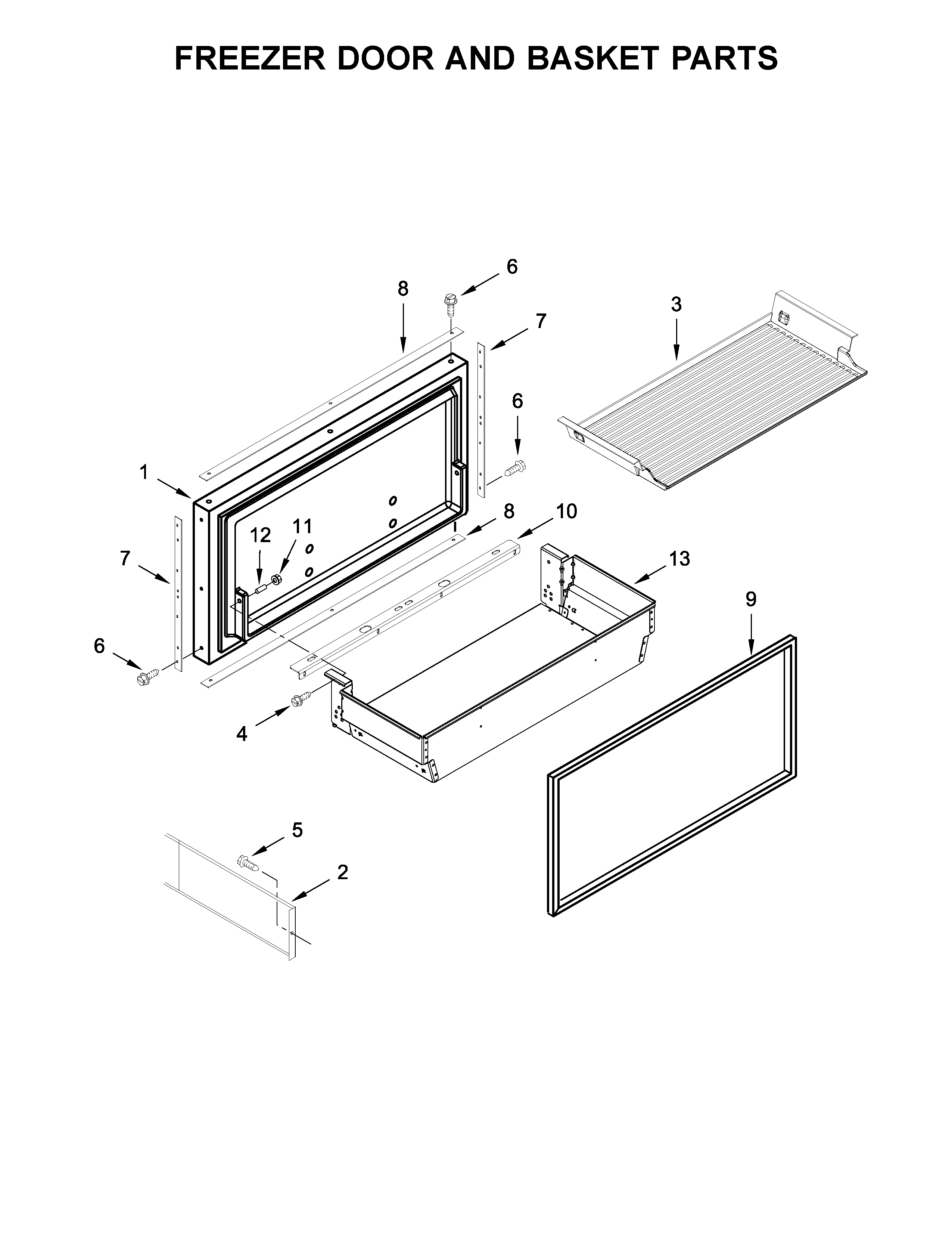 Jenn-Air JF36NXFXDE00 freezer door and basket parts diagram