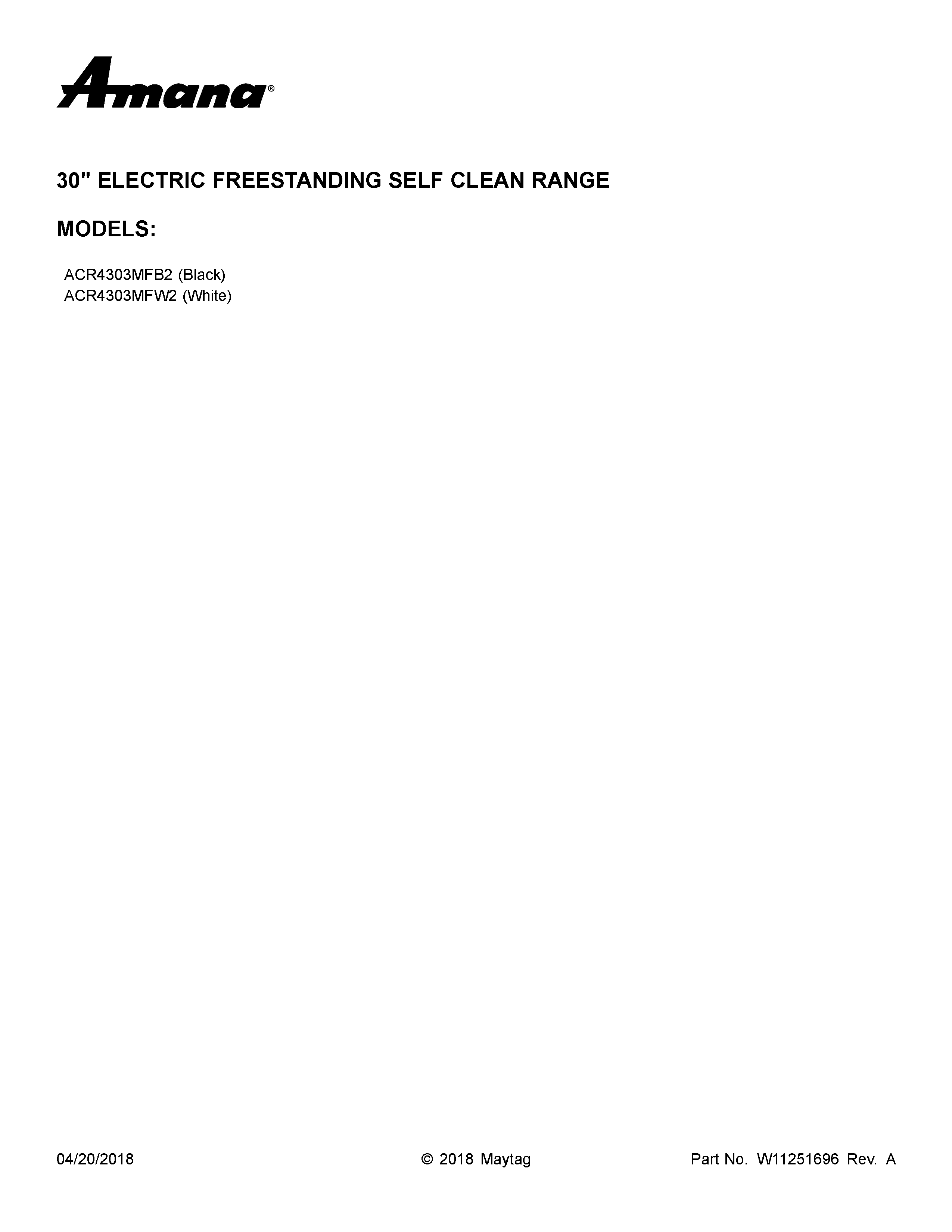 Amana ACR4303MFW2 cover sheet diagram