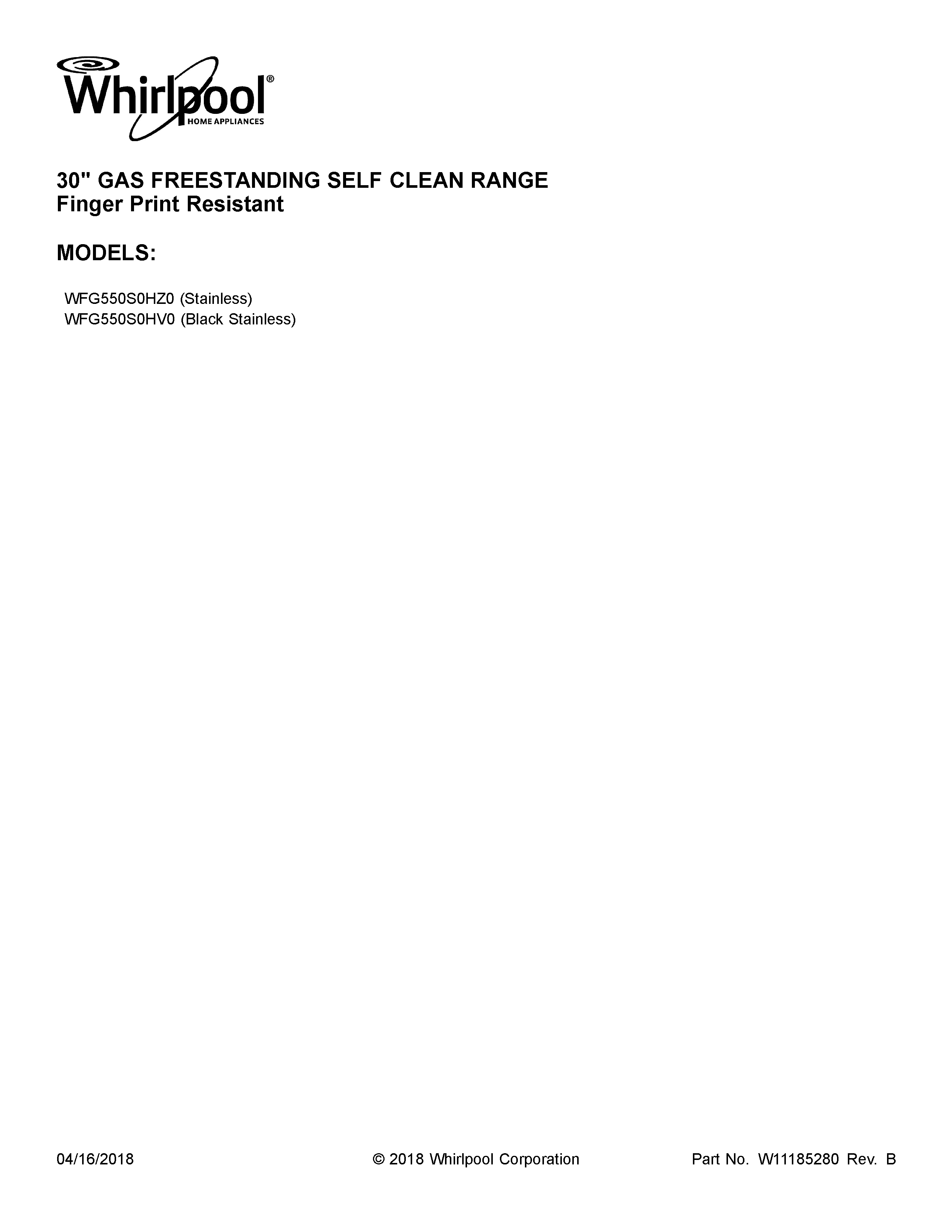 Whirlpool WFG550S0HZ0 cover sheet diagram