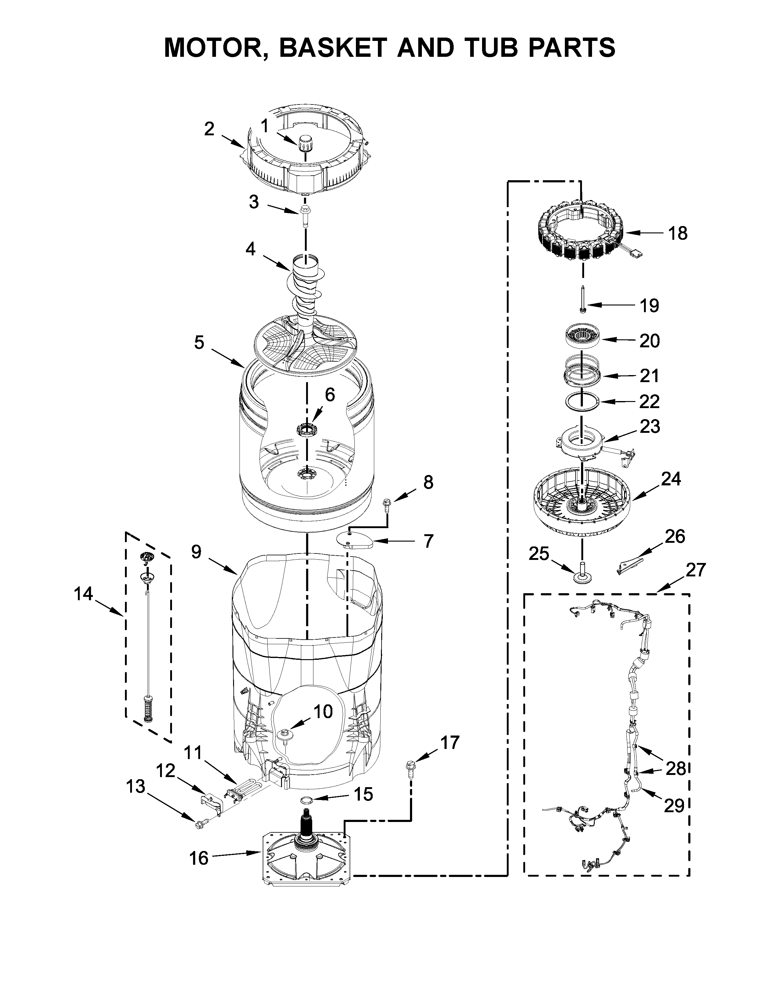 Maytag MVWB965HC0 motor, basket and tub parts diagram