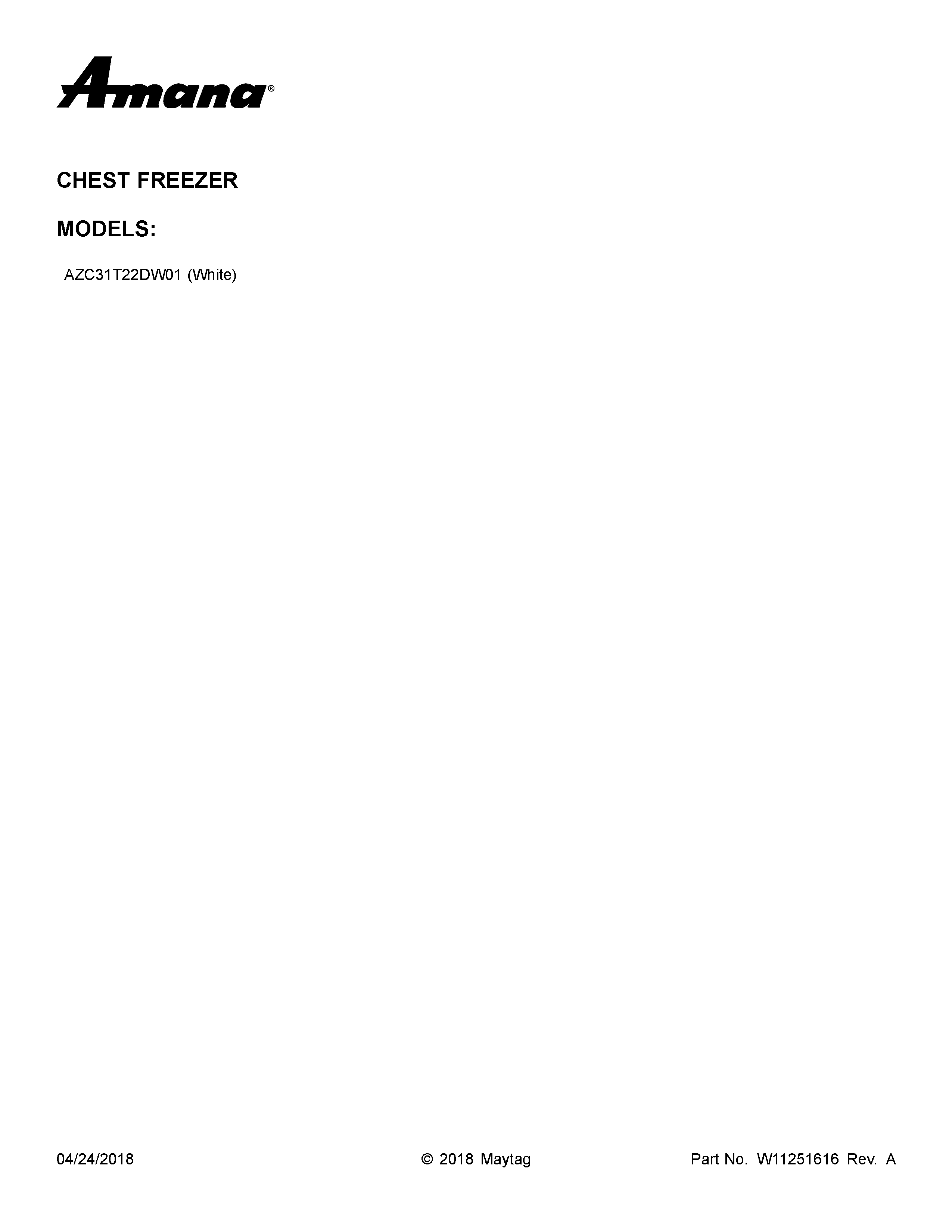 Amana AZC31T22DW01 cover sheet diagram