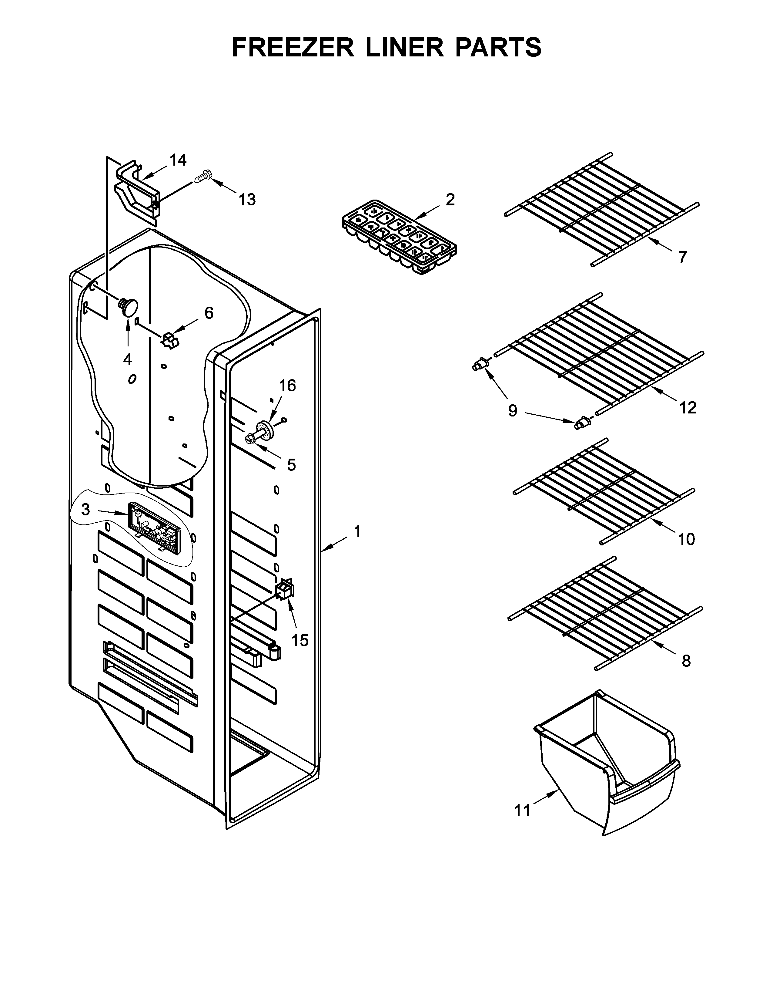 Whirlpool WRS322FNAM00 freezer liner parts diagram