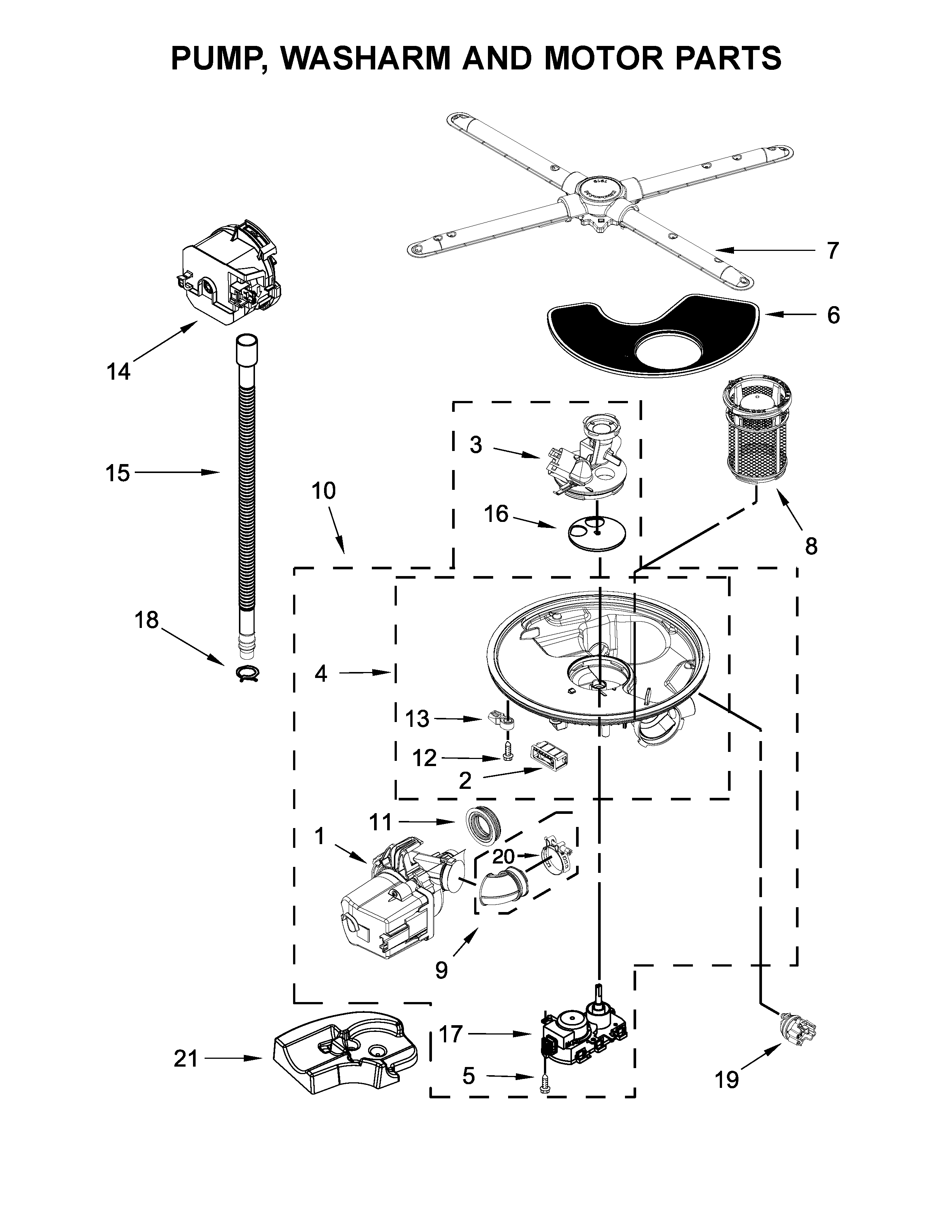 KitchenAid KDPE234GPS0 pump, washarm and motor parts diagram