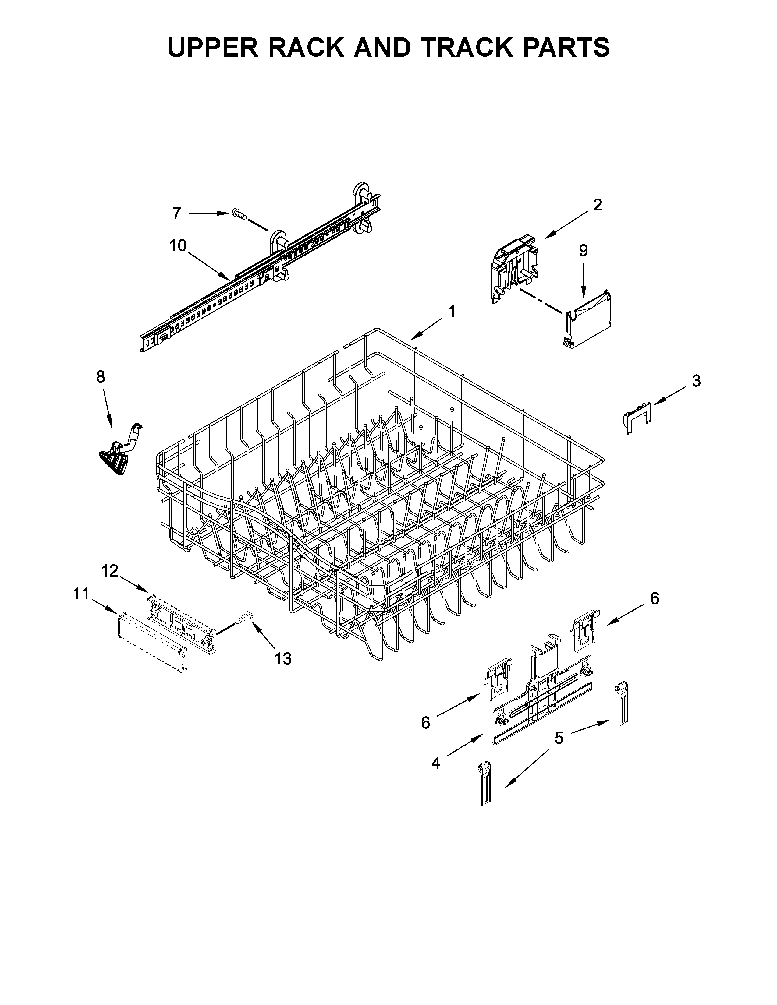 KitchenAid KDPE234GPS0 upper rack and track parts diagram