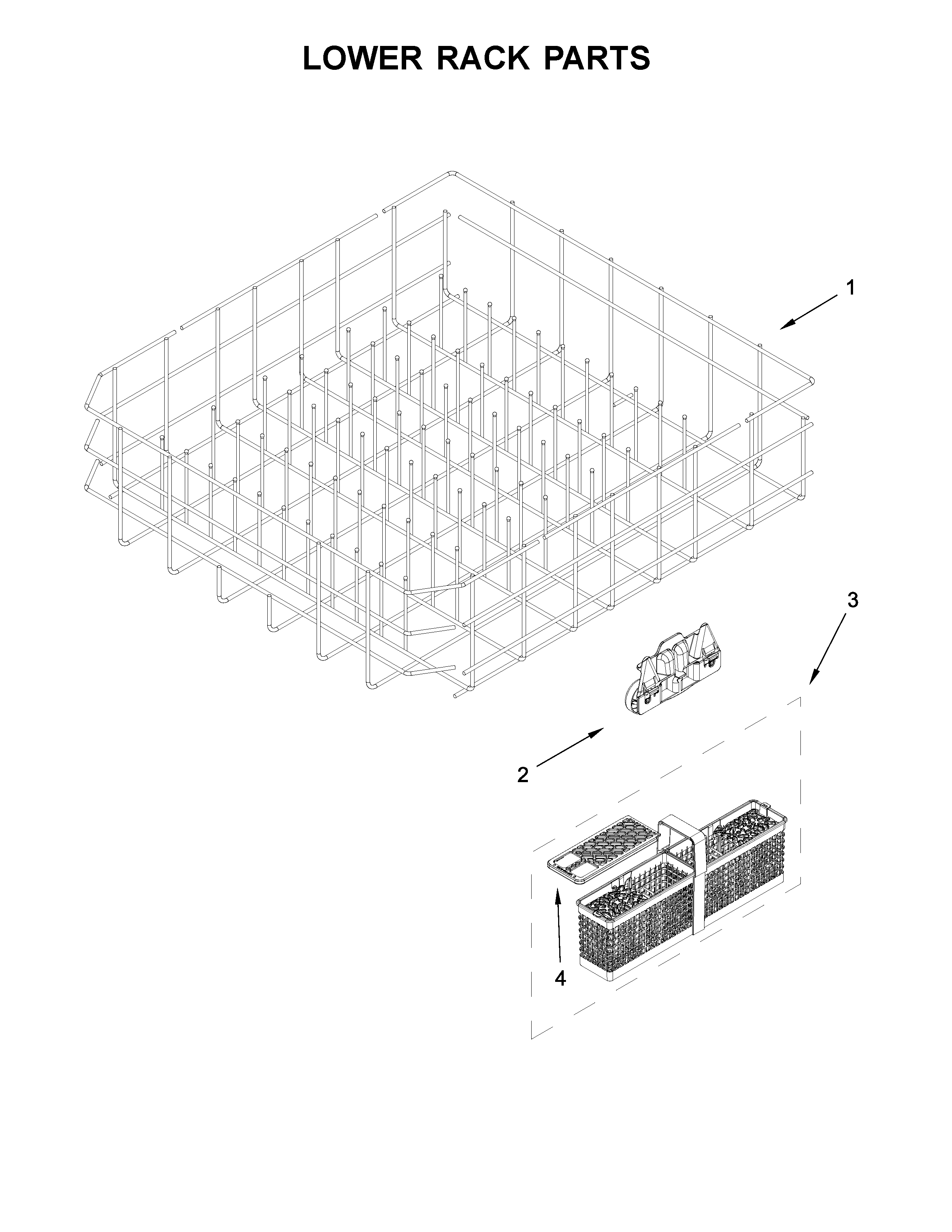 KitchenAid KDPE234GPS0 lower rack parts diagram