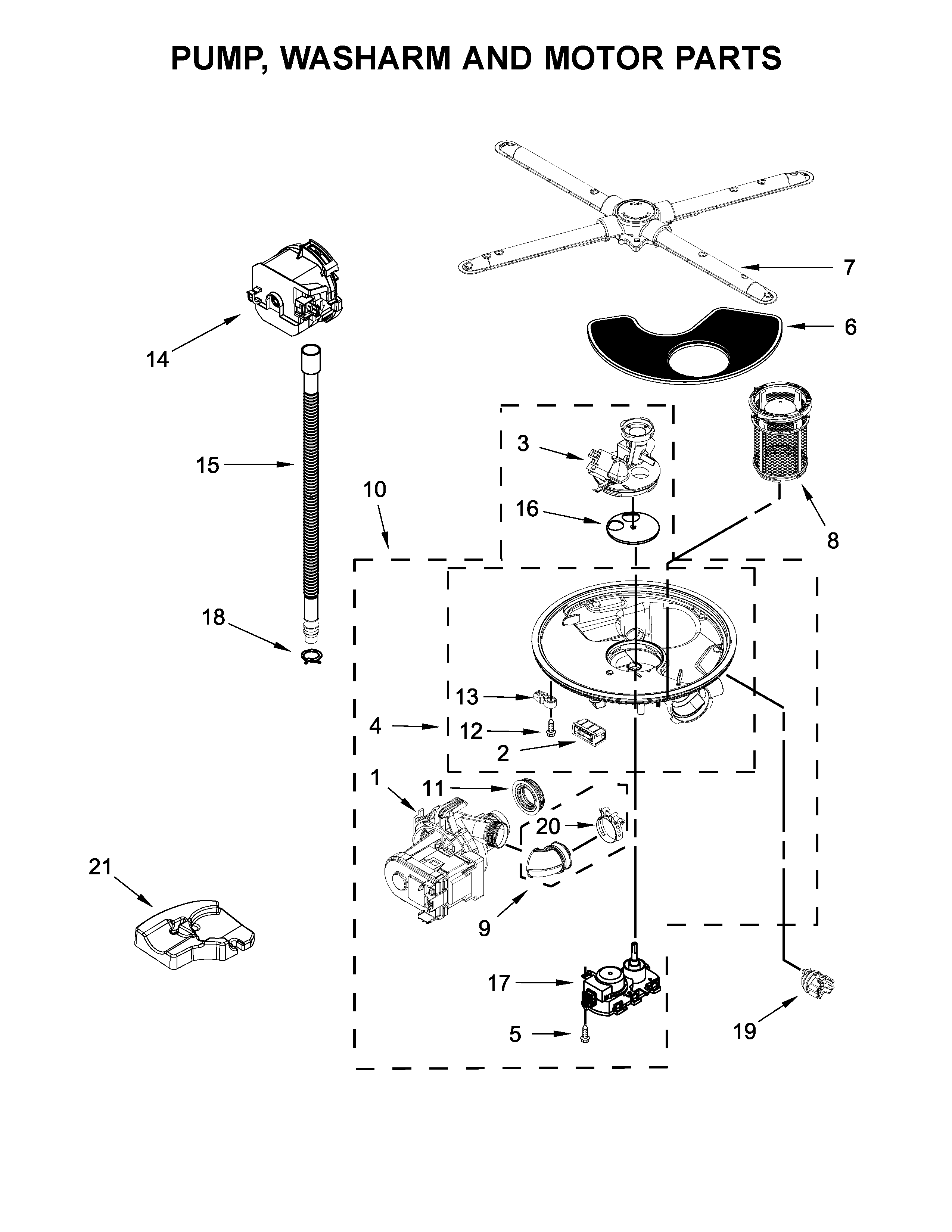 KitchenAid KDPE204GPS0 pump, washarm and motor parts diagram
