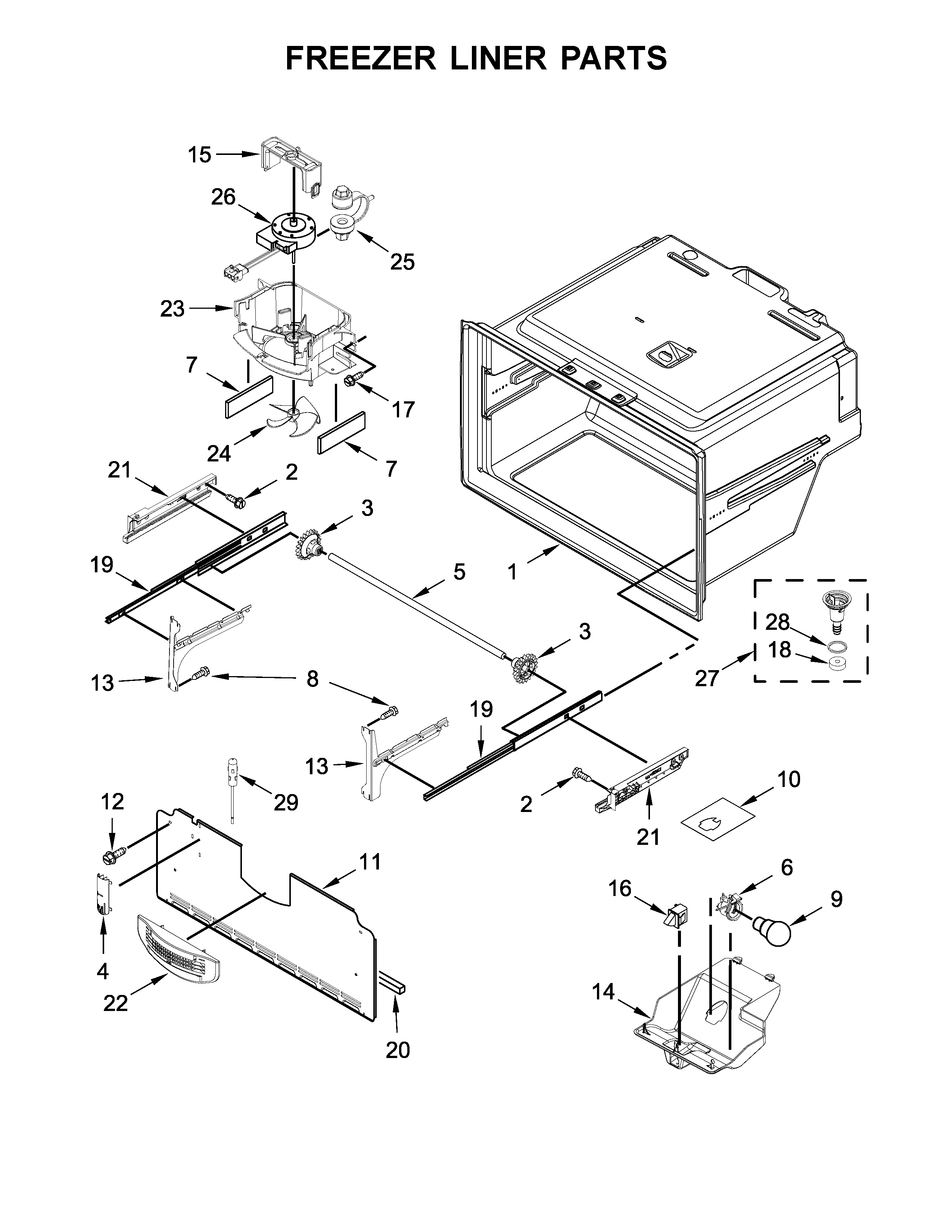 Whirlpool WRF555SDFZ07 freezer liner parts diagram