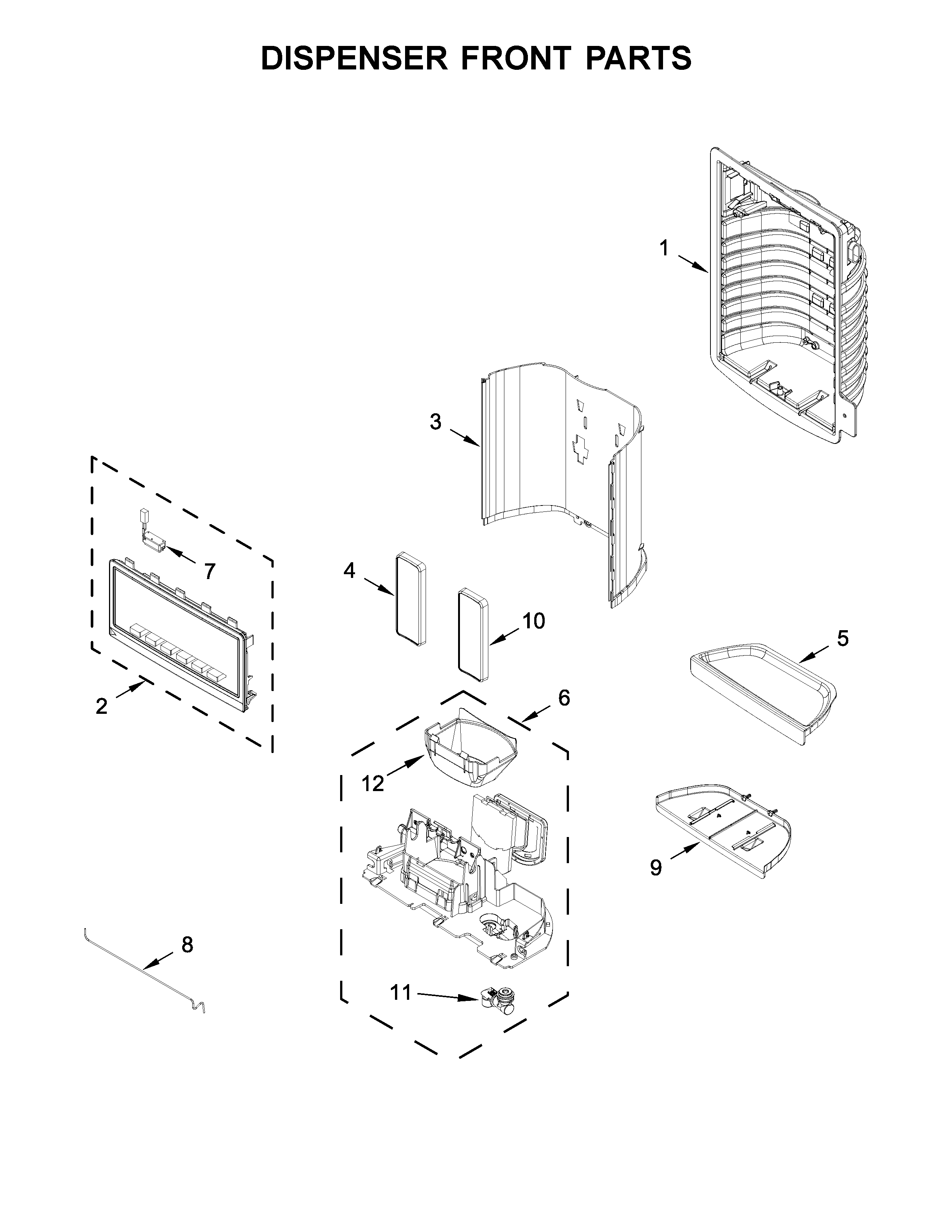 Whirlpool WRF555SDFZ07 dispenser front parts diagram