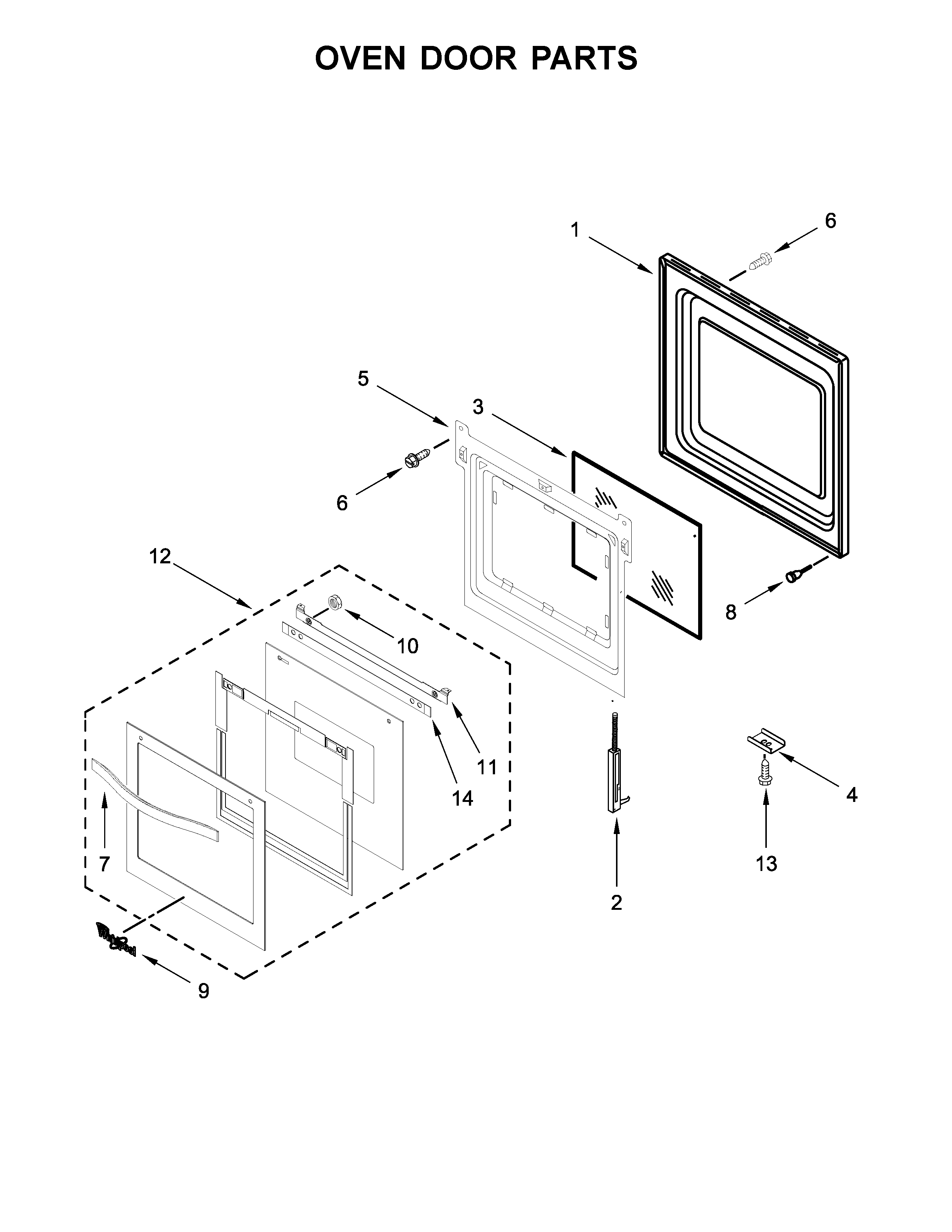 Whirlpool WOS11EM4EW01 oven door parts diagram