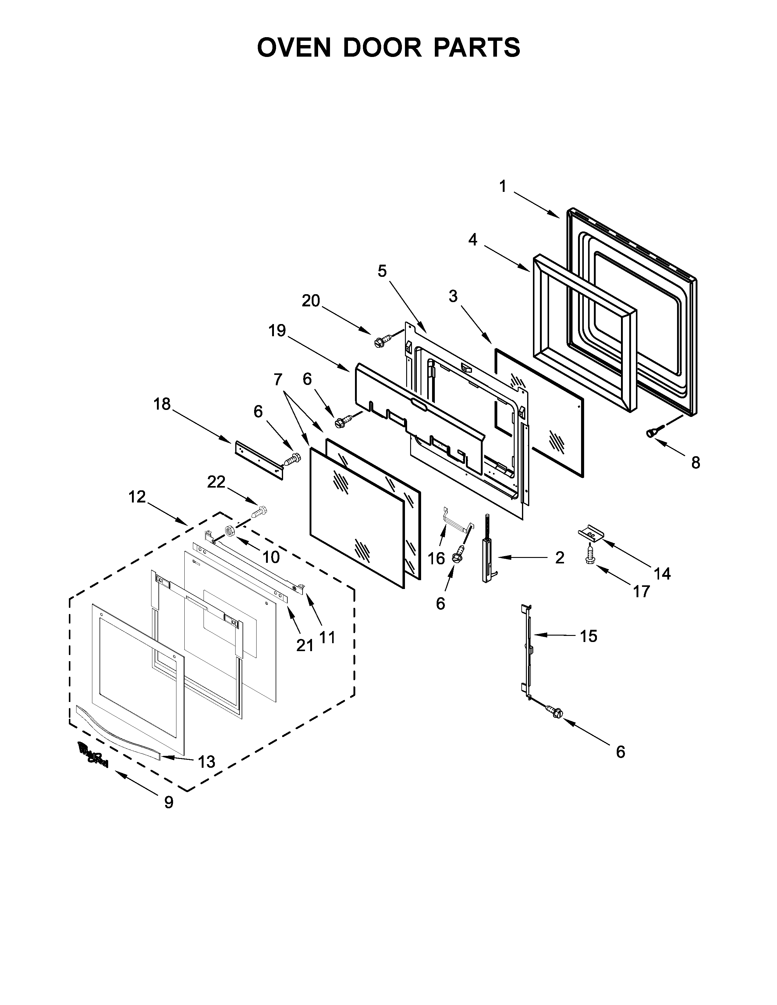 Whirlpool WOS51ES4EW01 oven door parts diagram
