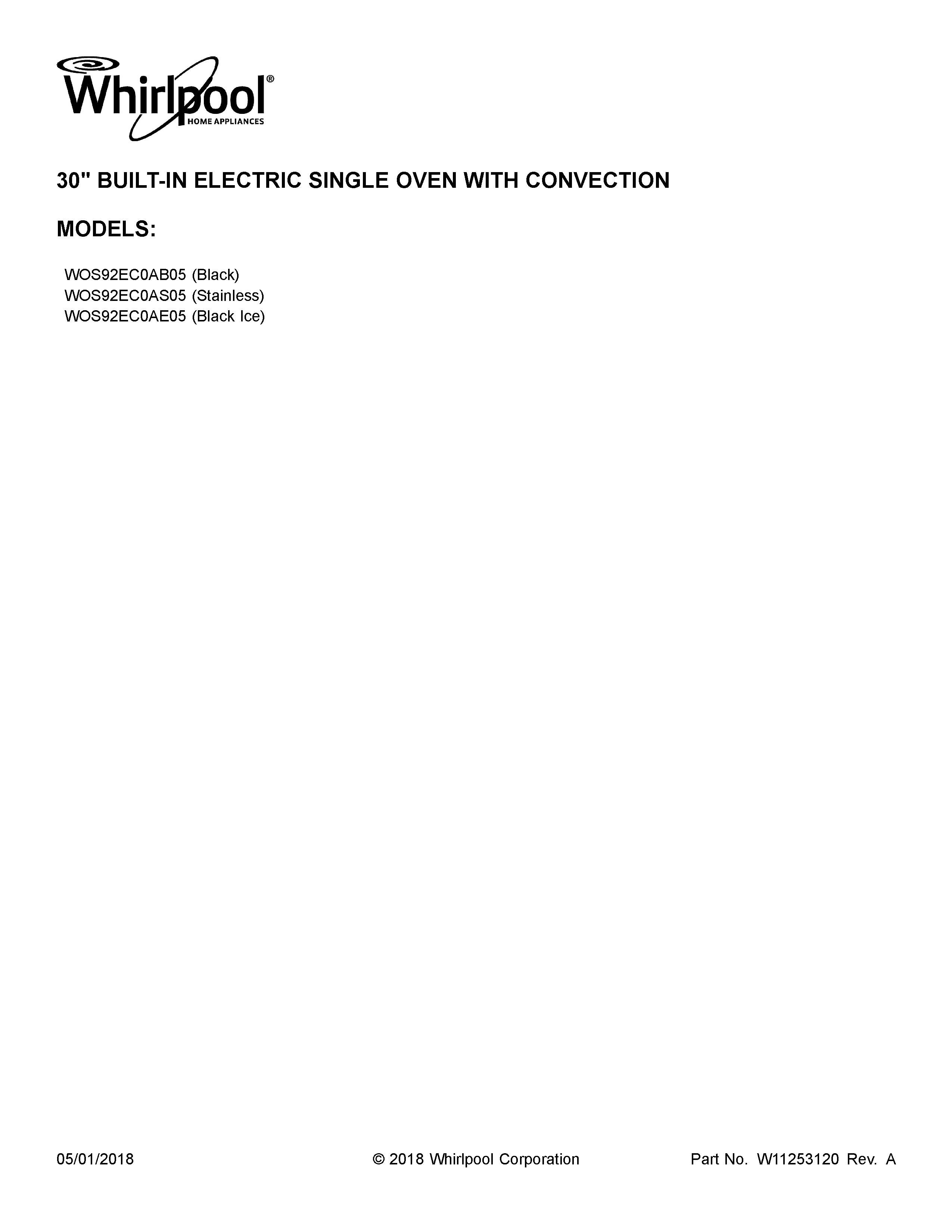 Whirlpool WOS92EC0AE05 cover sheet diagram