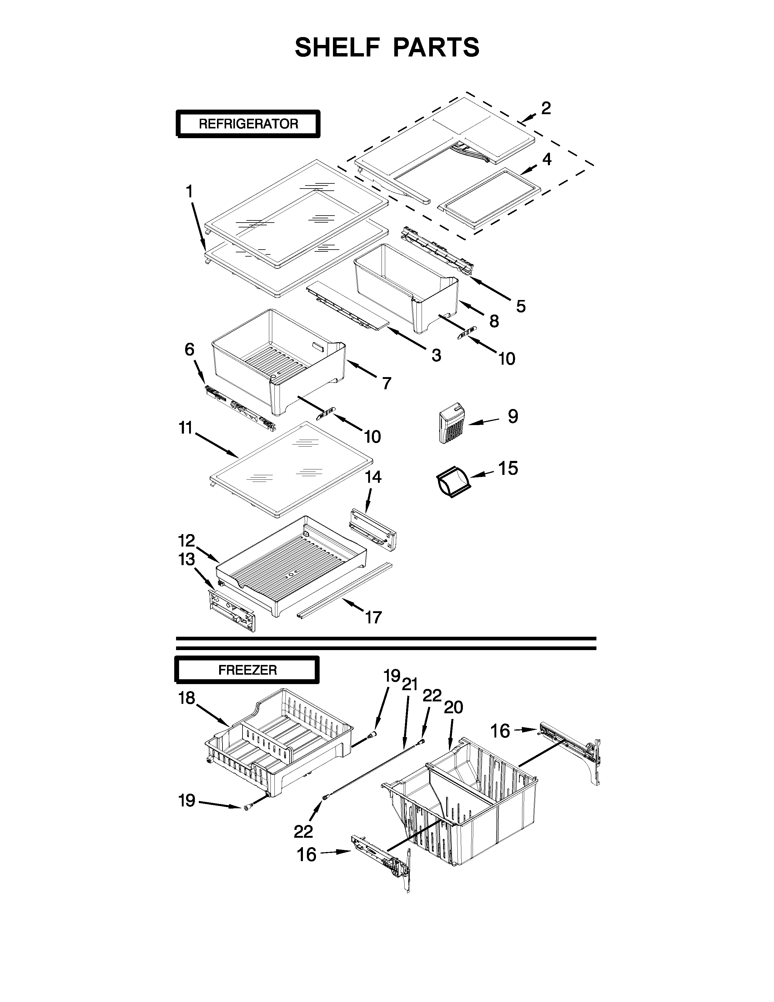 Whirlpool WRF560SFYM05 shelf parts diagram