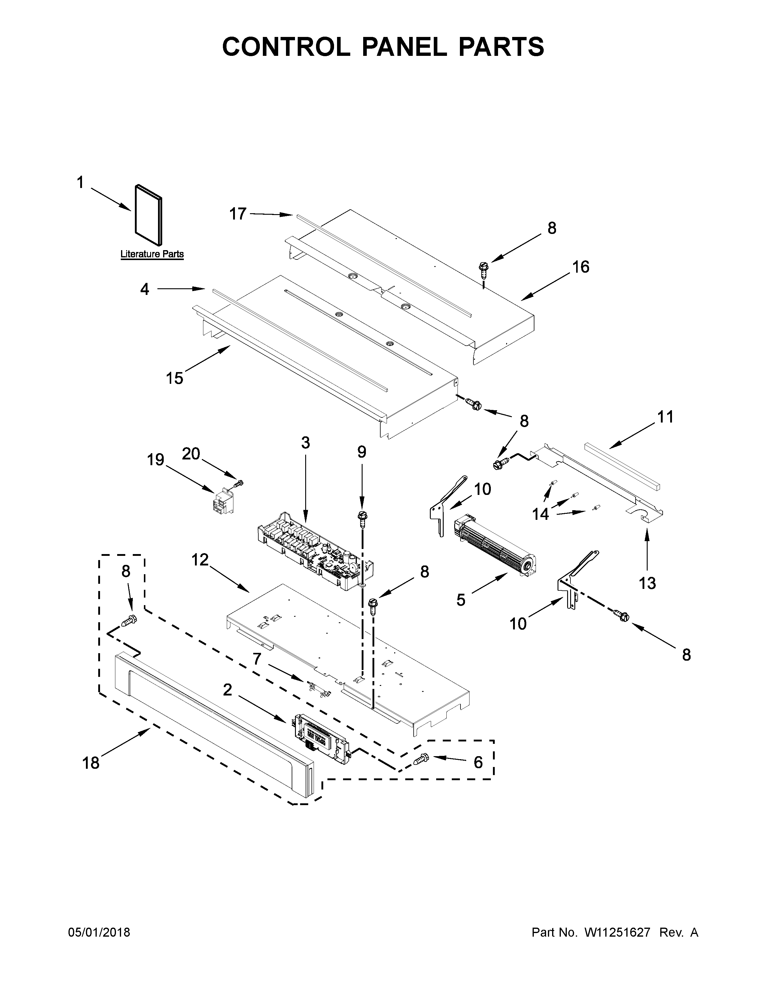 Whirlpool WOD93EC0AB06 control panel parts diagram