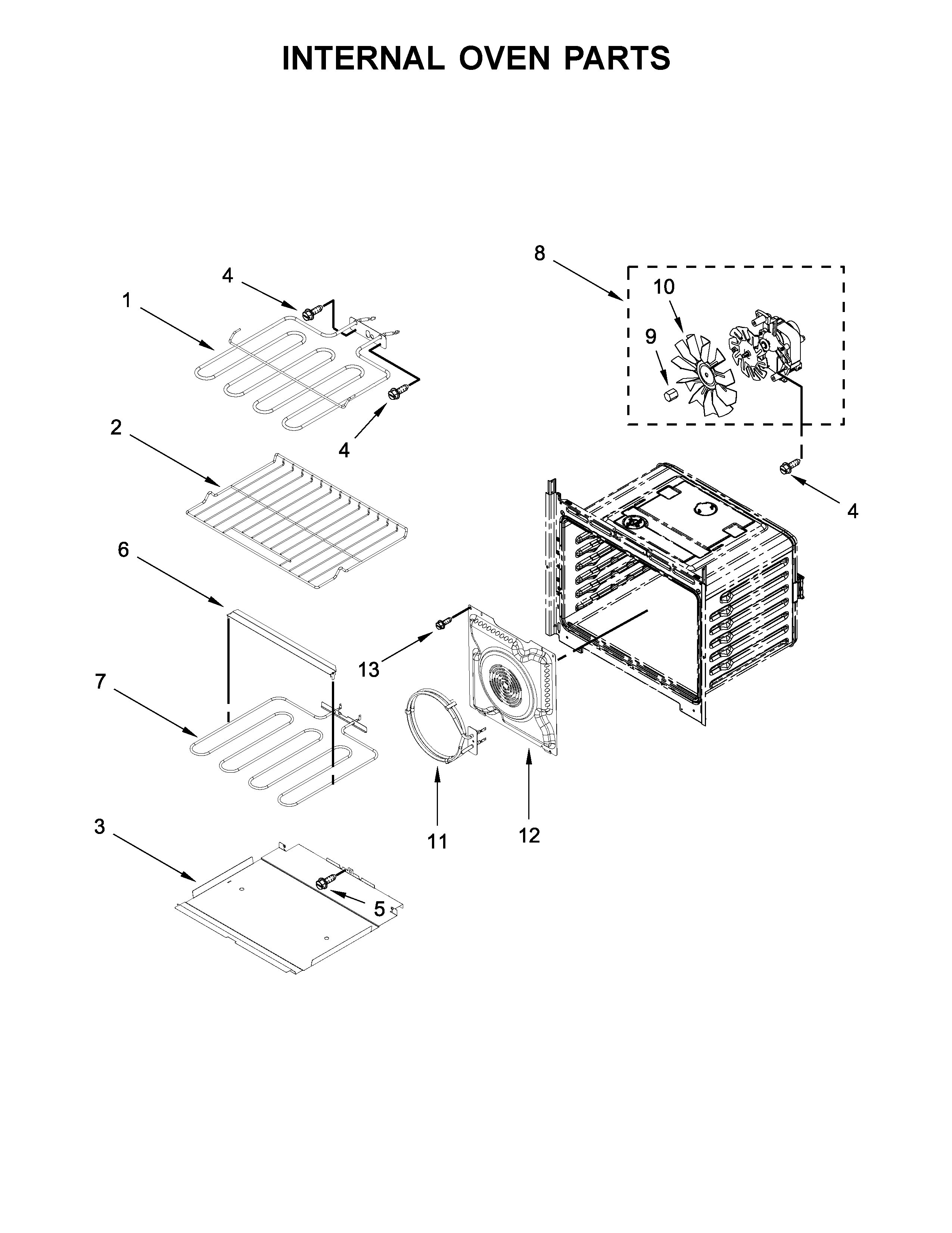Whirlpool WOD93EC0AB06 internal oven parts diagram