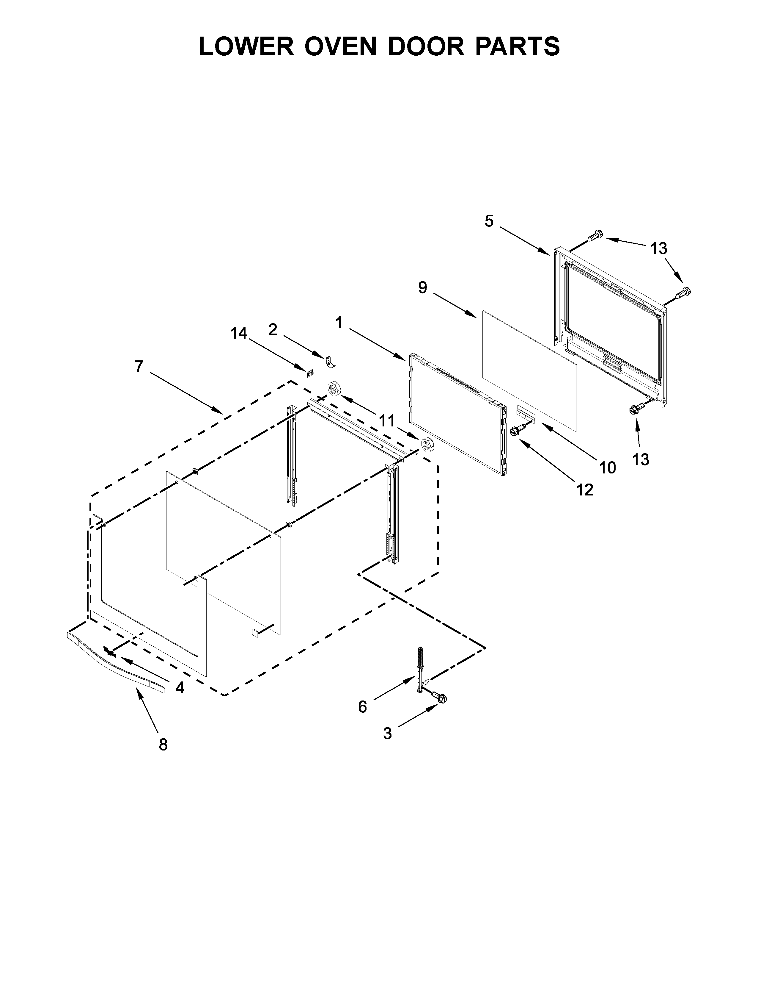 Whirlpool WOD51EC0AW06 lower oven door parts diagram