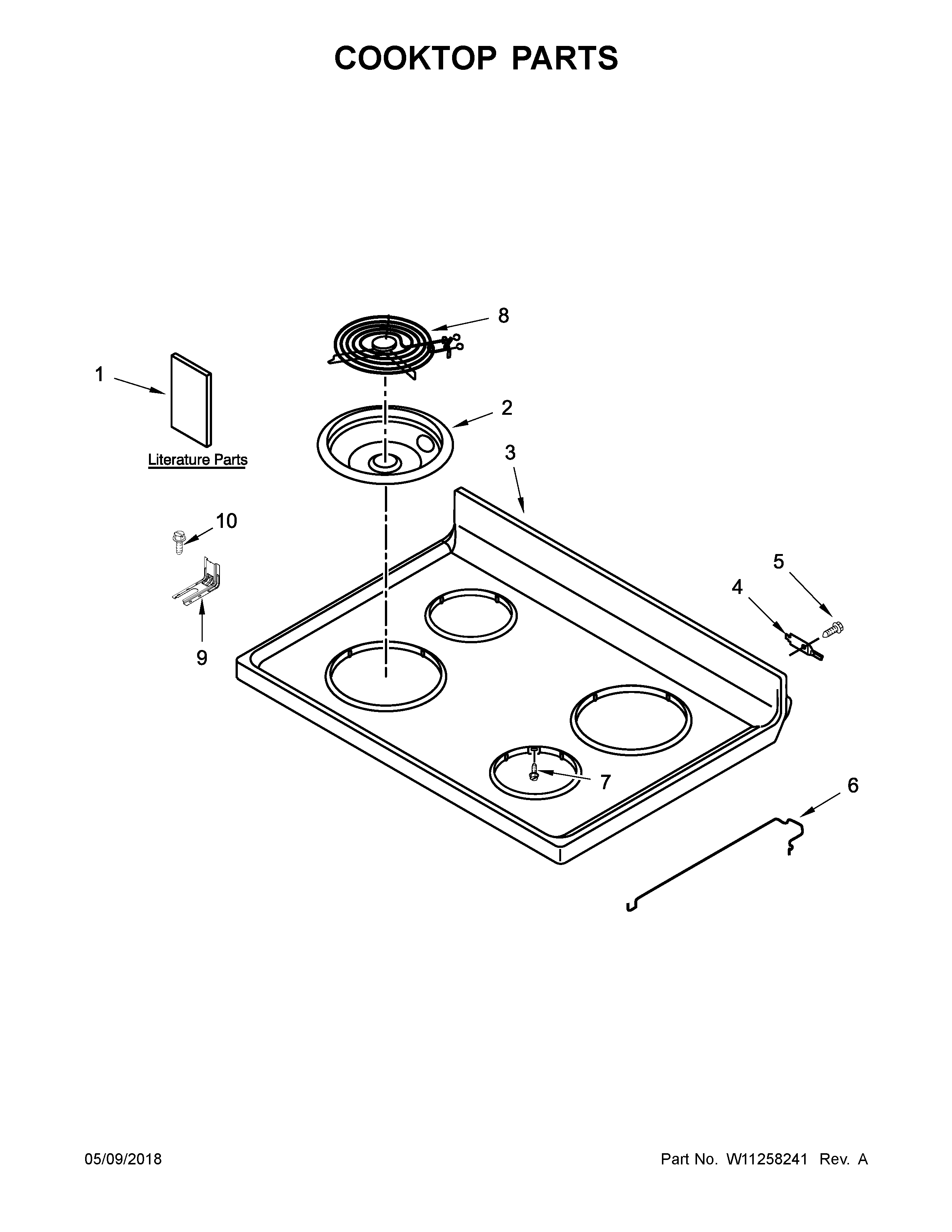 Whirlpool WFC150M0EW2 cooktop parts diagram