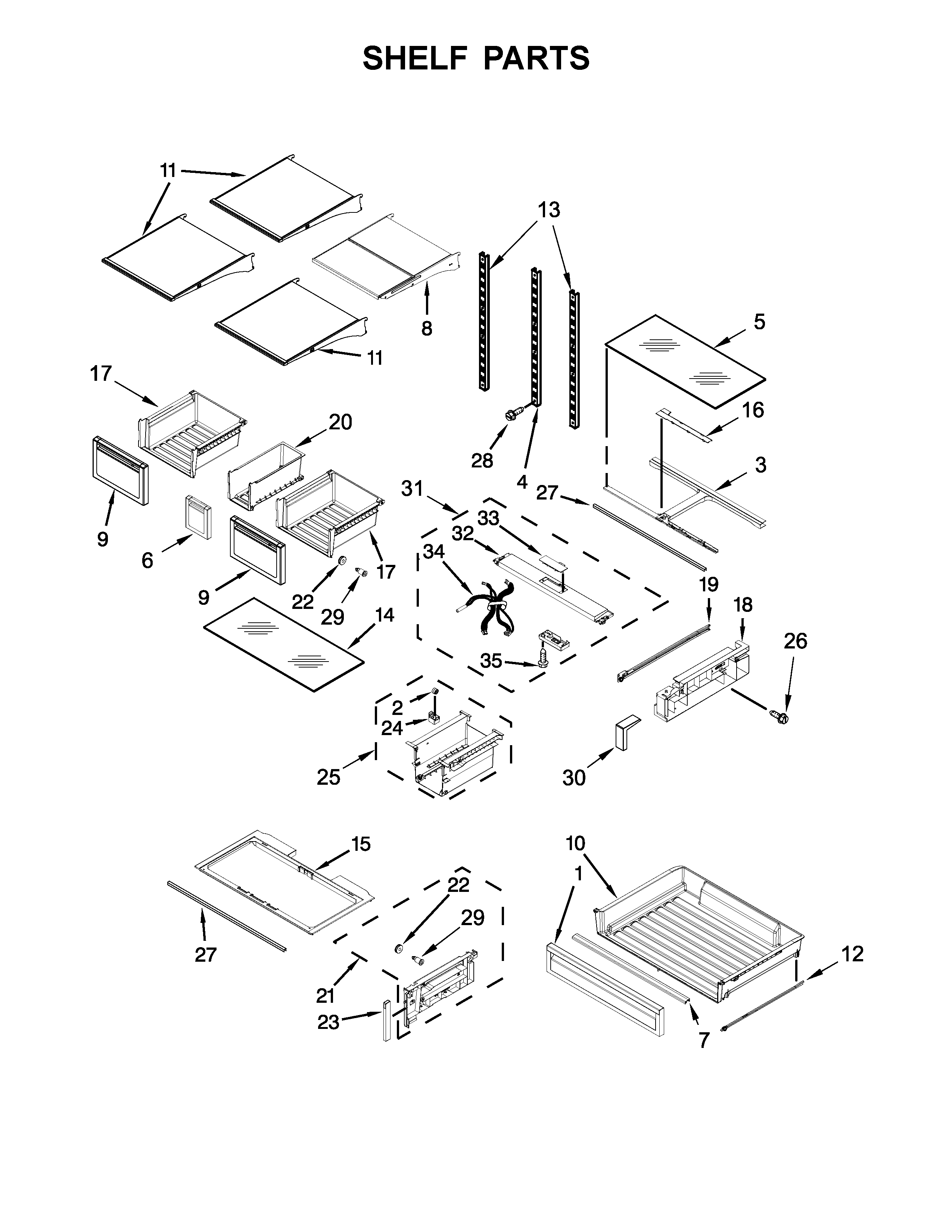 Whirlpool WRF767SDEM00 shelf parts diagram