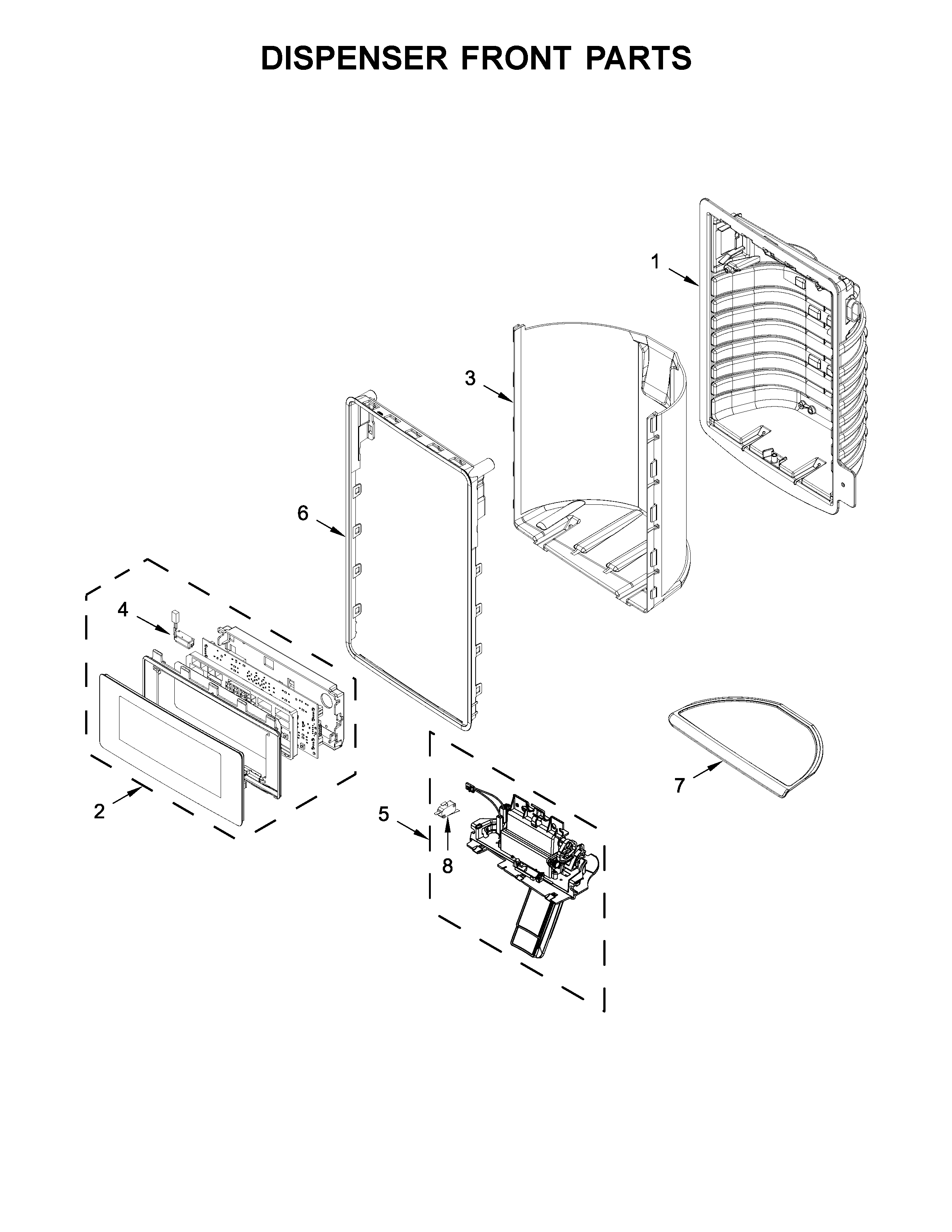 Whirlpool WRF767SDEM00 dispenser front parts diagram