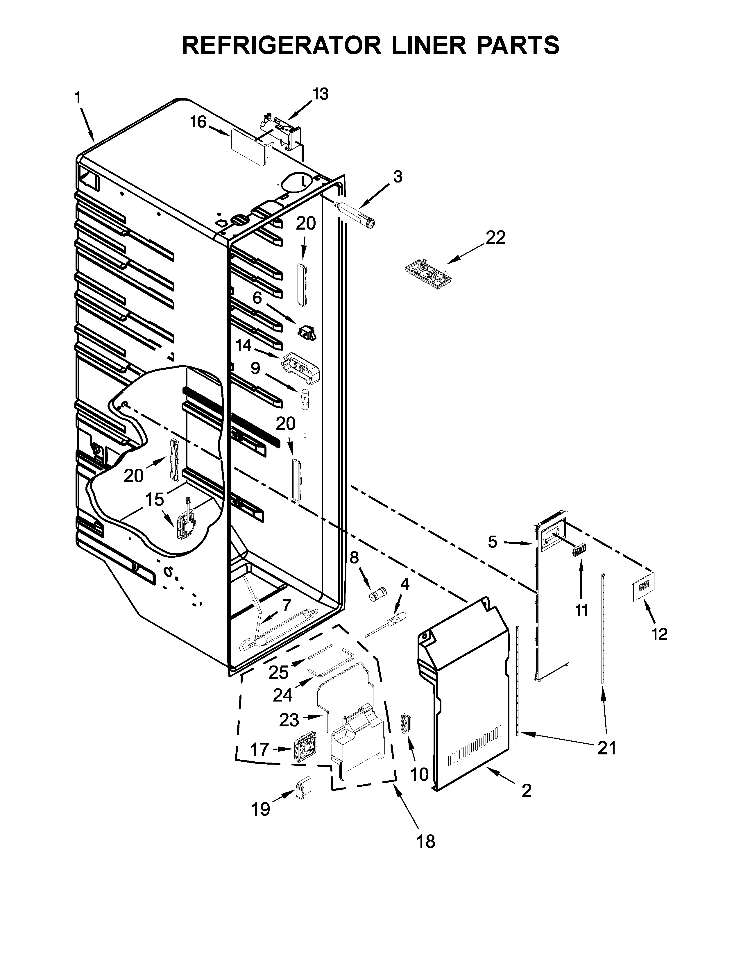 KitchenAid KRSF505EWH01 refrigerator liner parts diagram